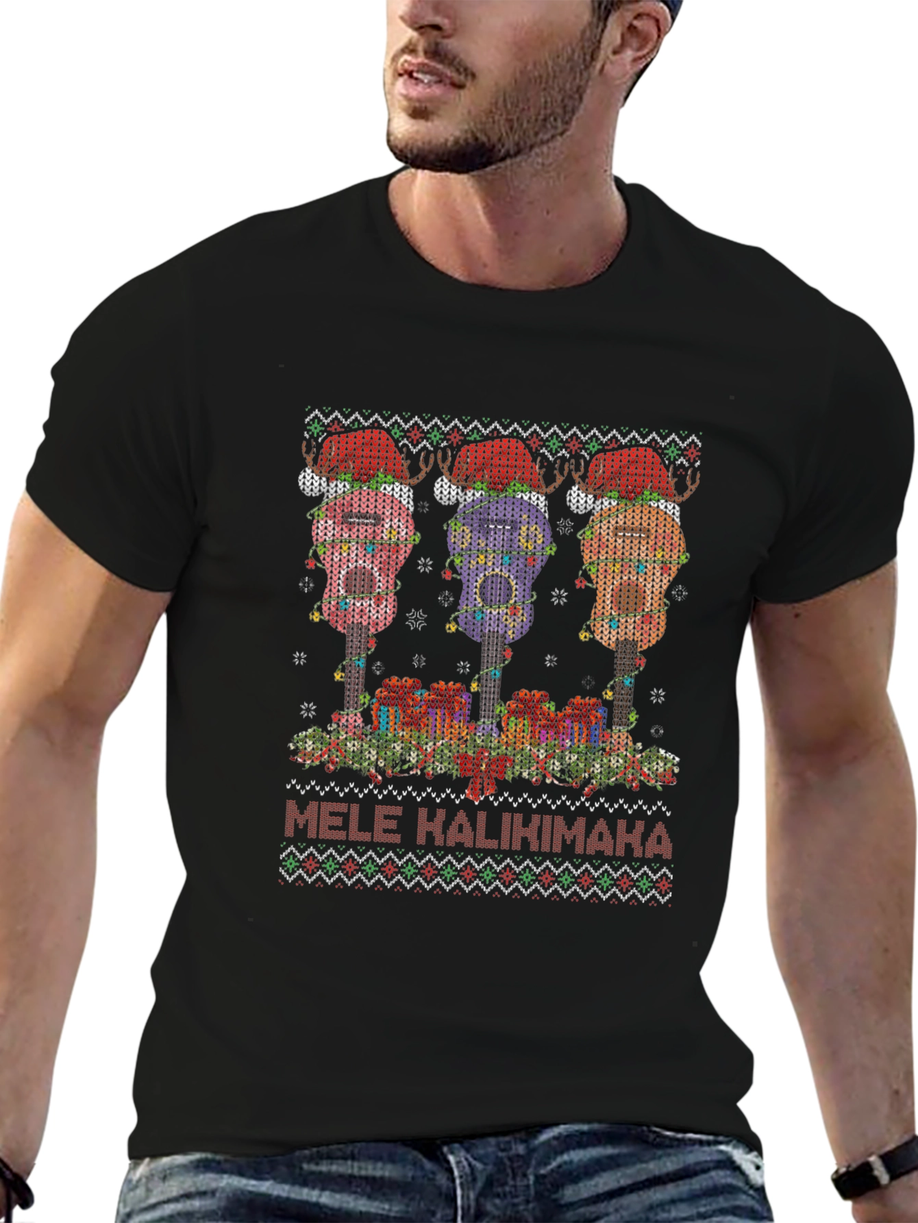 Mele Kalikimaka Ugly Christmas Ukulele T-Shirt