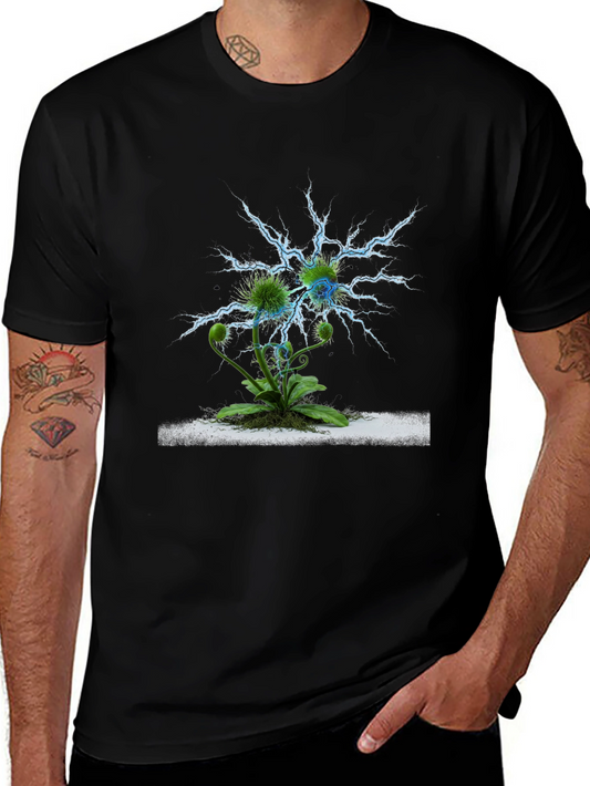 Botanical Lightning Strike T-Shirt - Bold Graphic Tee