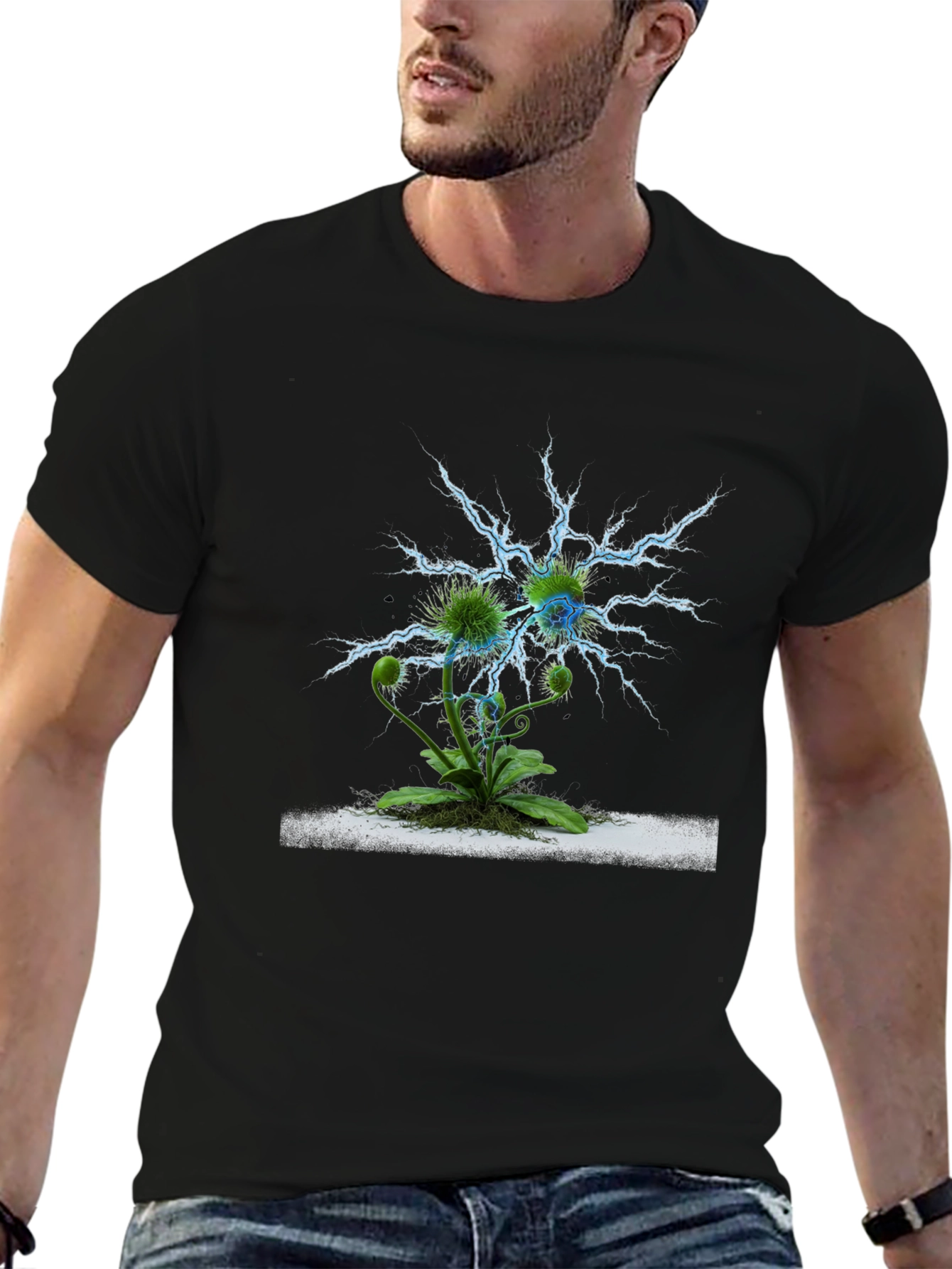 Botanical Lightning Strike T-Shirt - Bold Graphic Tee