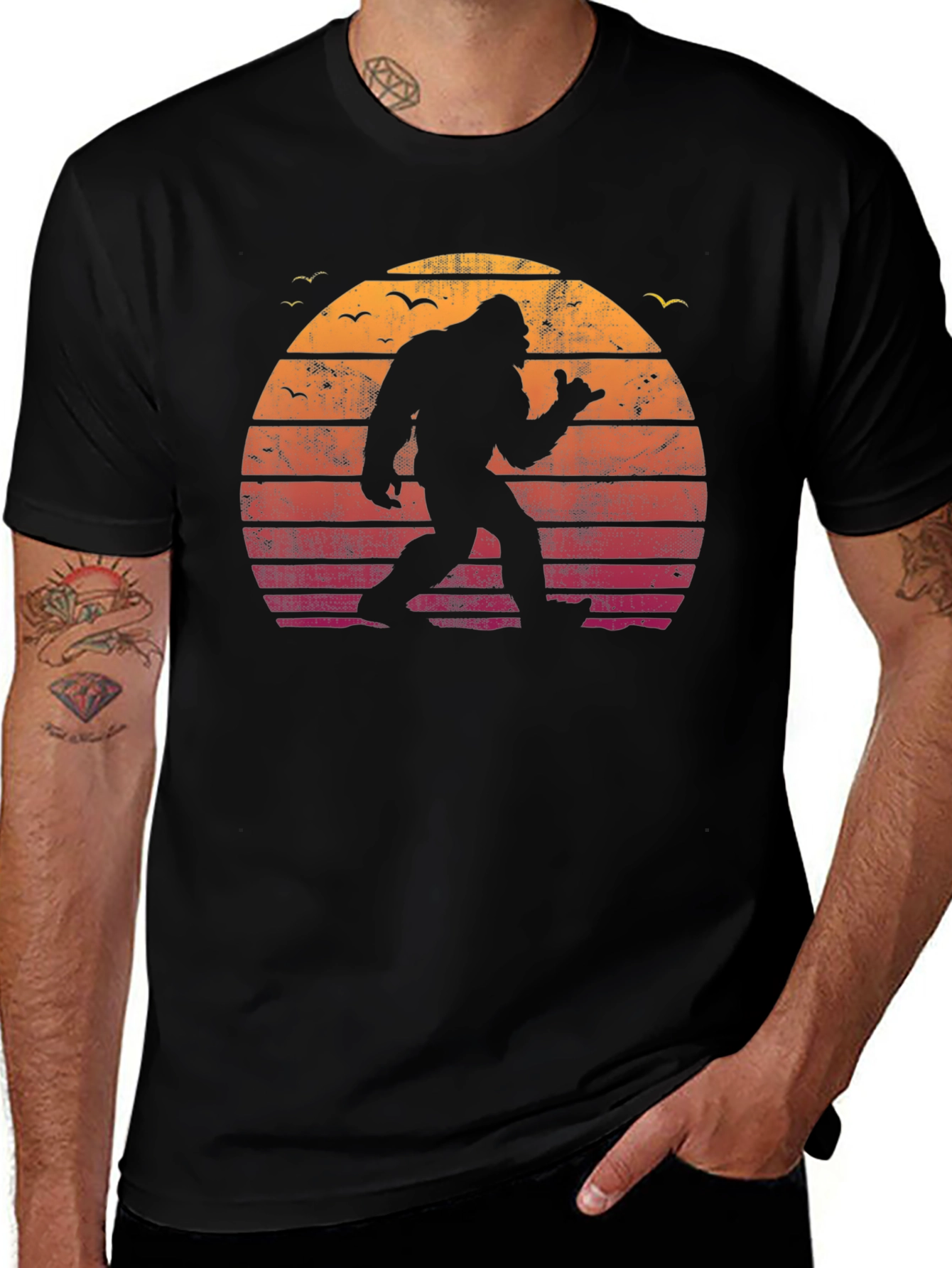 Retro Bigfoot Sunset T-Shirt - Black