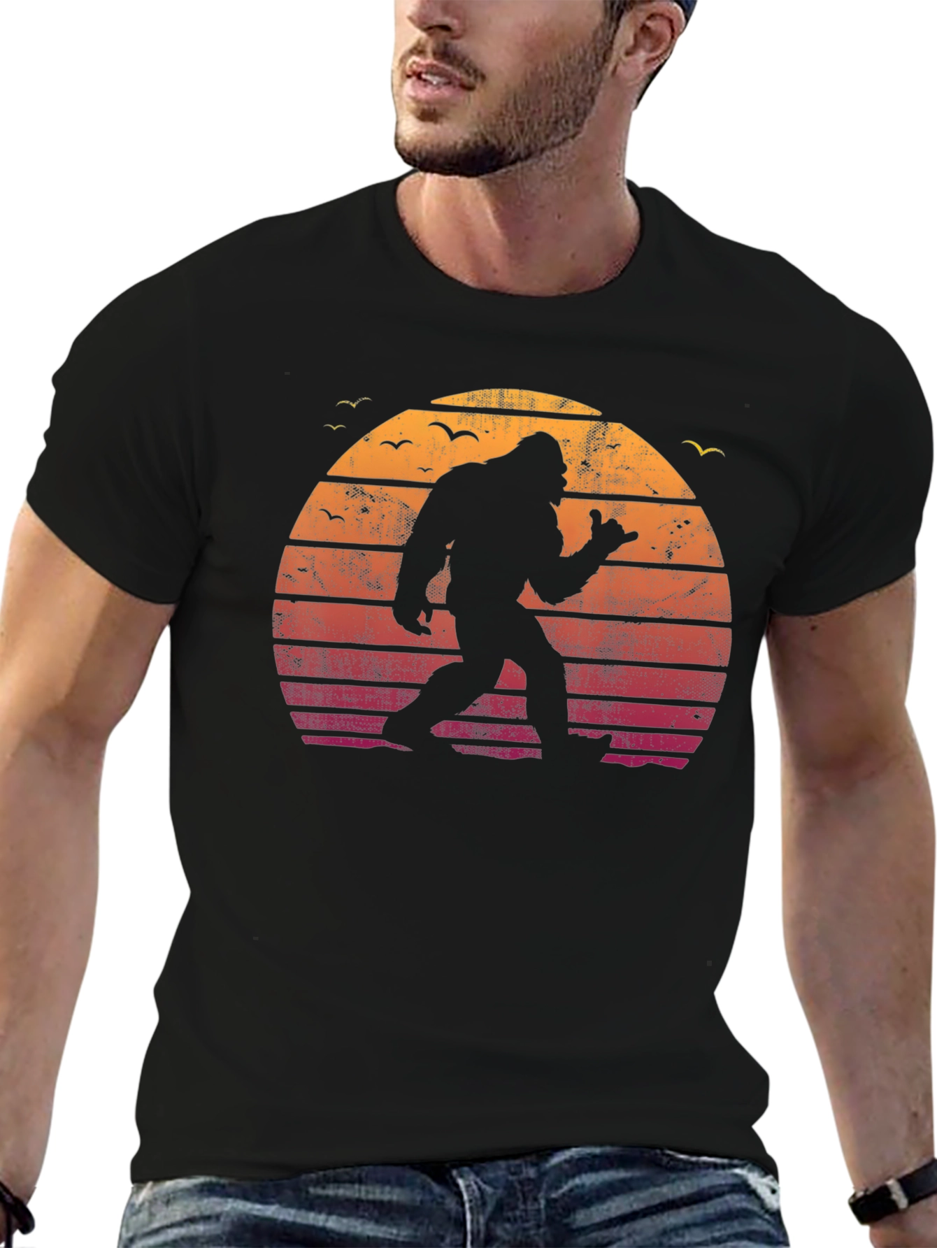 Retro Bigfoot Sunset T-Shirt - Black