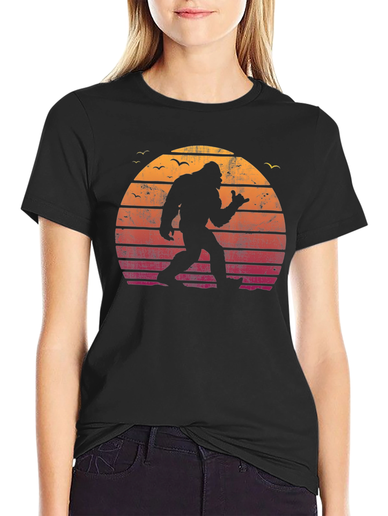 Retro Bigfoot Sunset T-Shirt - Black