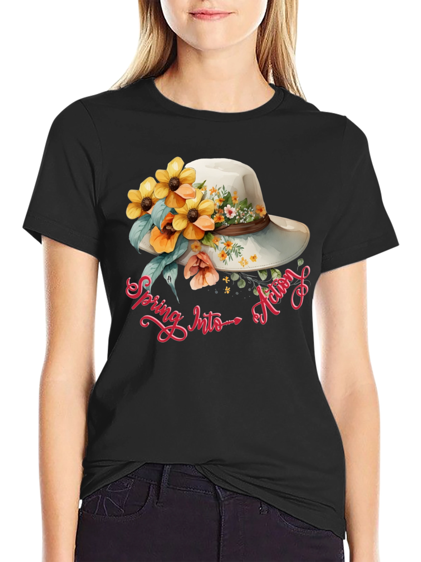 Floral Hat Spring Into Action Graphic Tee