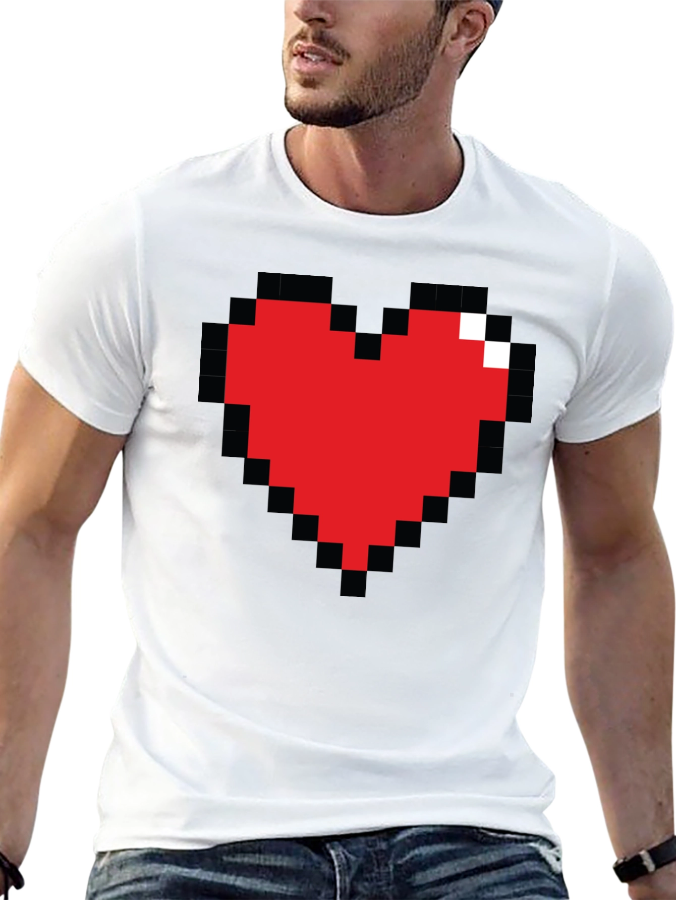 Pixel Heart Graphic Tee - Gamer Style Shirt