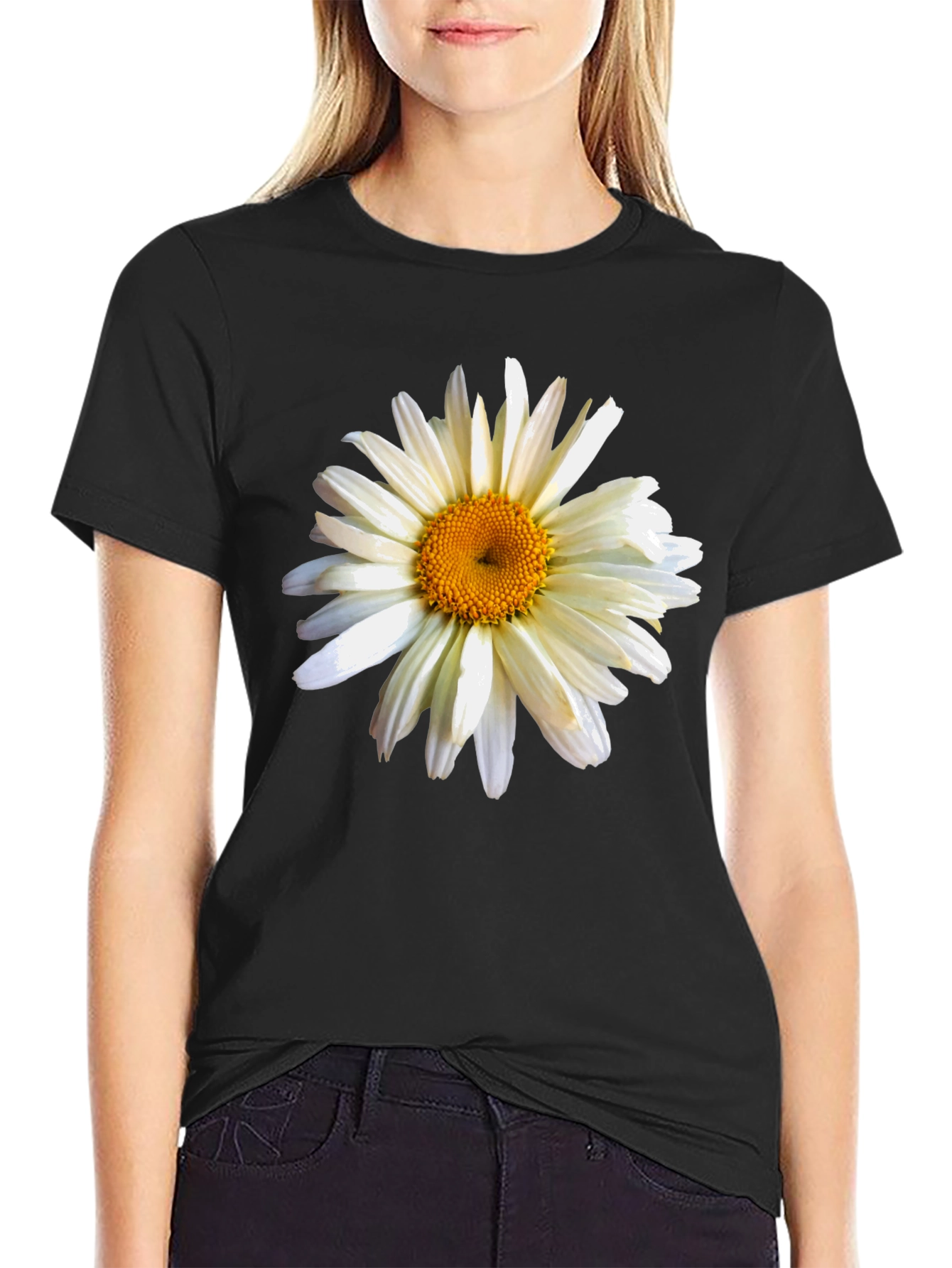 Daisy Graphic Print Black Tee