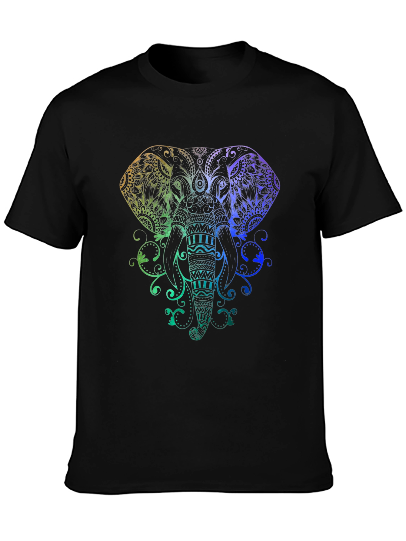 Elephant Mandala Graphic Tee - Black Cotton Shirt