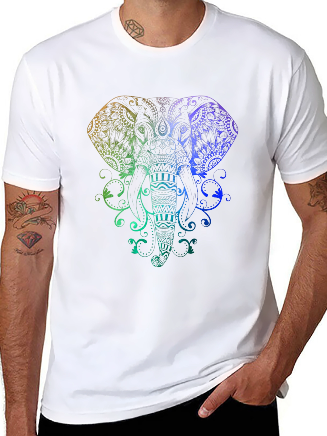 Elephant Mandala Graphic Tee - Black Cotton Shirt