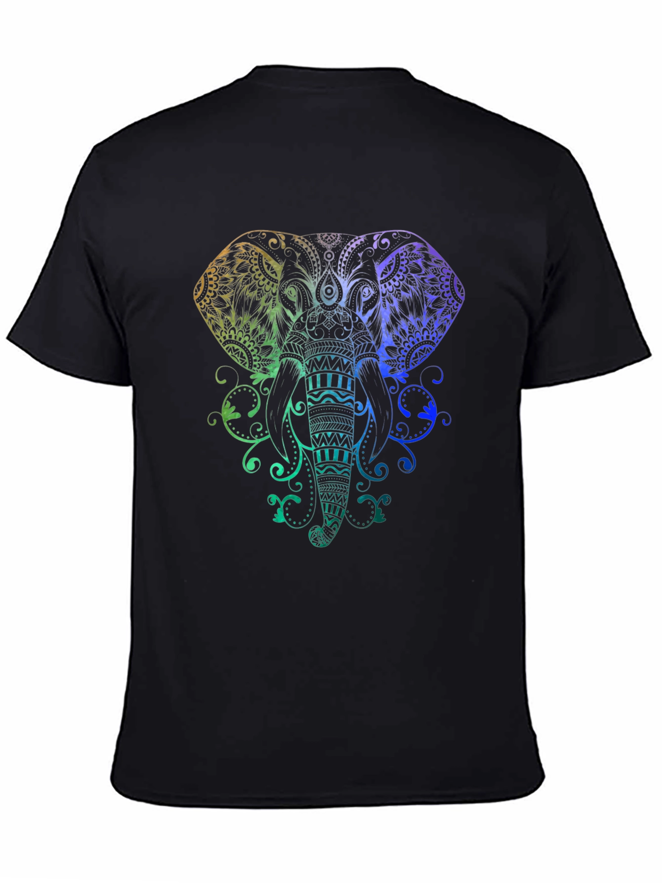 Elephant Mandala Graphic Tee - Black Cotton Shirt