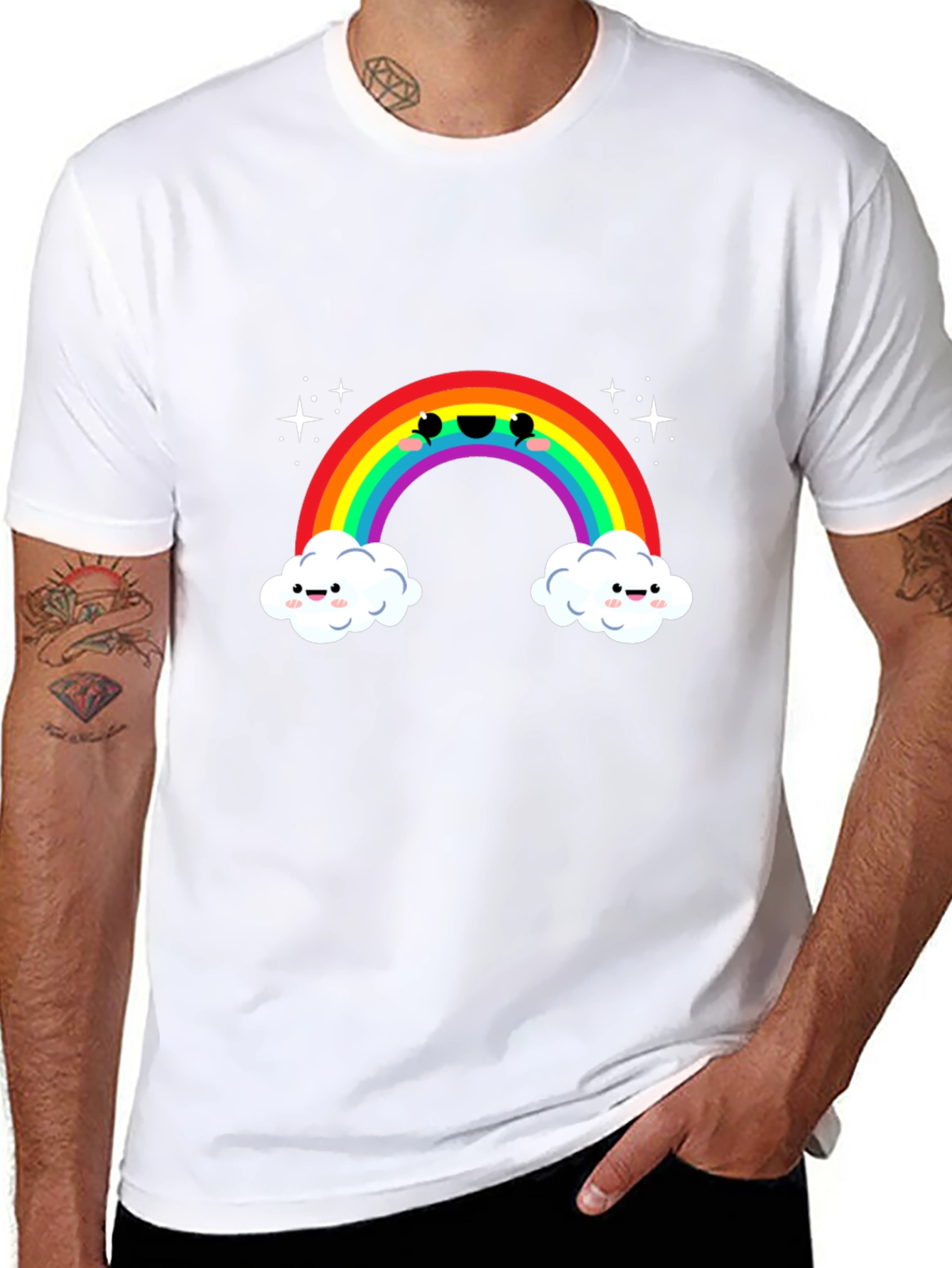 Kawaii Rainbow Cloud Black T-Shirt