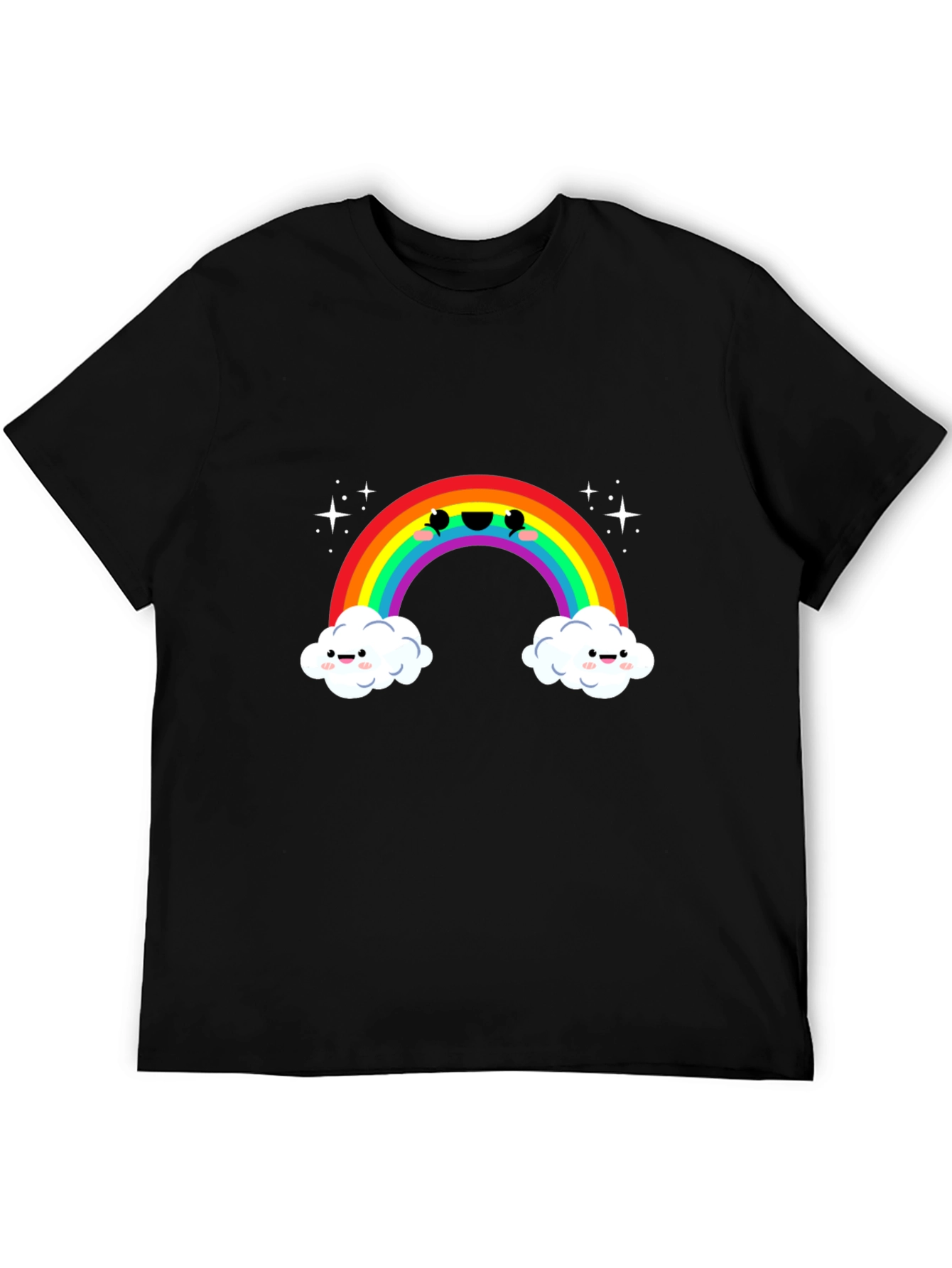 Kawaii Rainbow Cloud Black T-Shirt