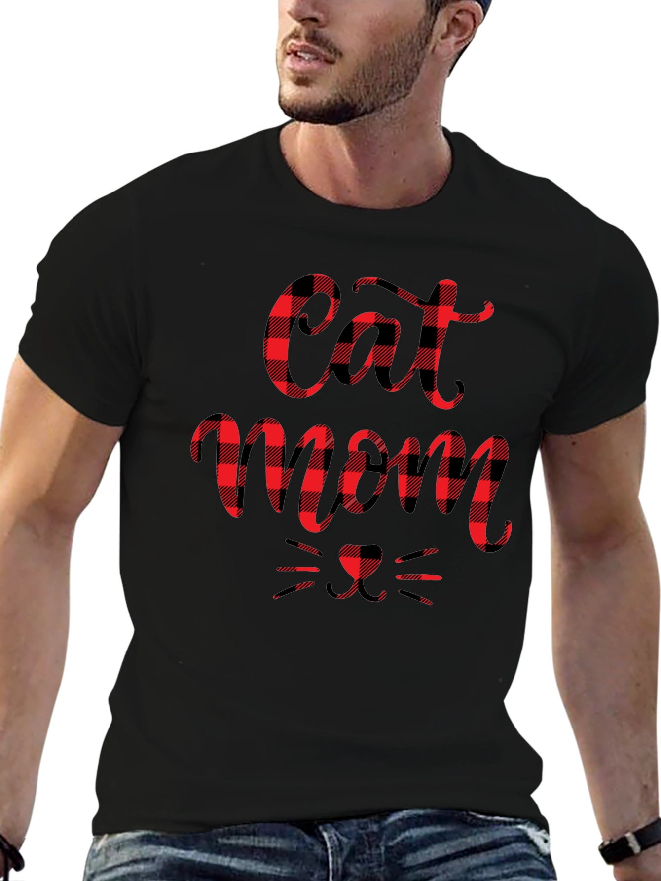 Buffalo Plaid Cat Mom Tee