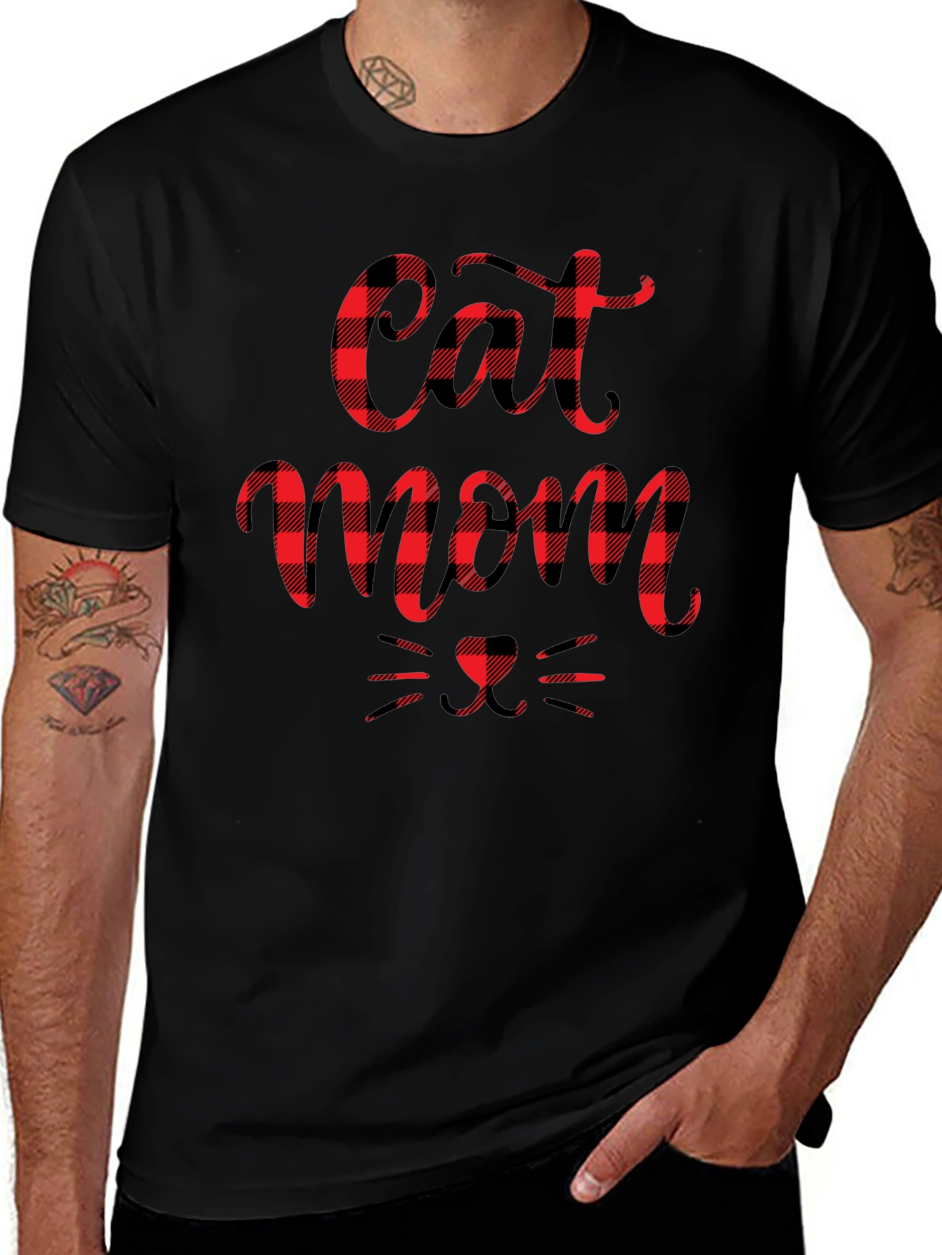 Buffalo Plaid Cat Mom Tee