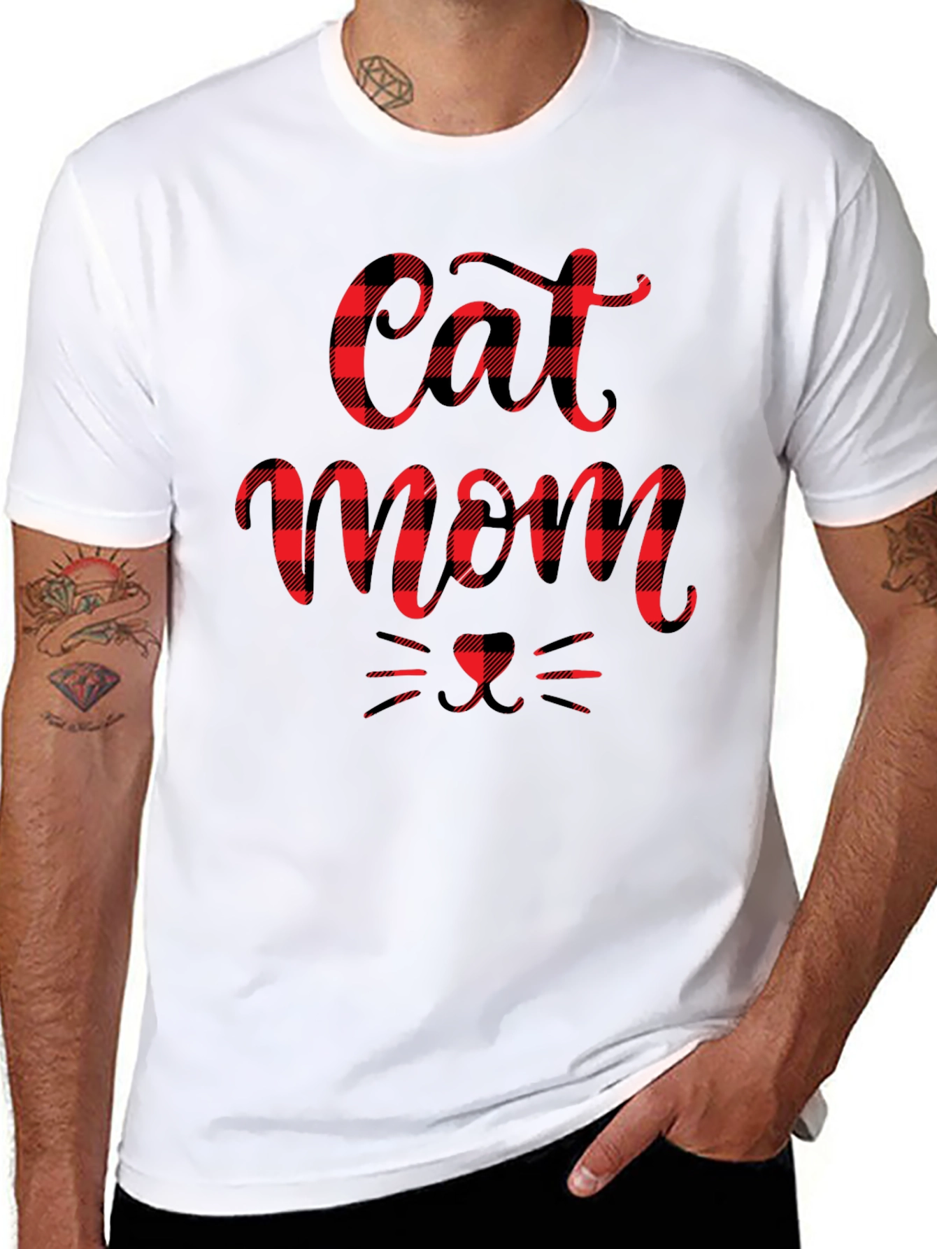 Buffalo Plaid Cat Mom Tee