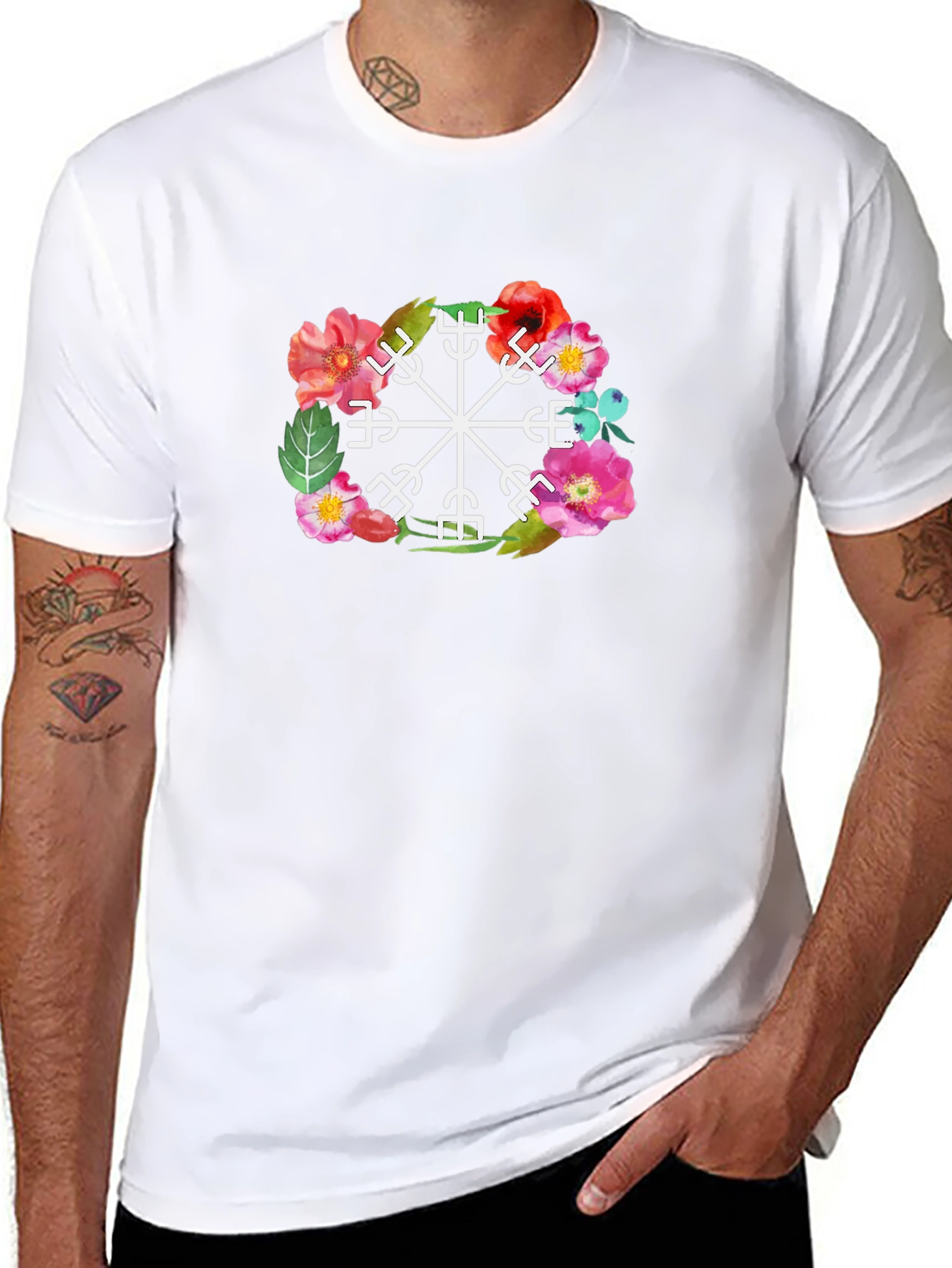 Floral Vegvisir Compass Graphic Tee
