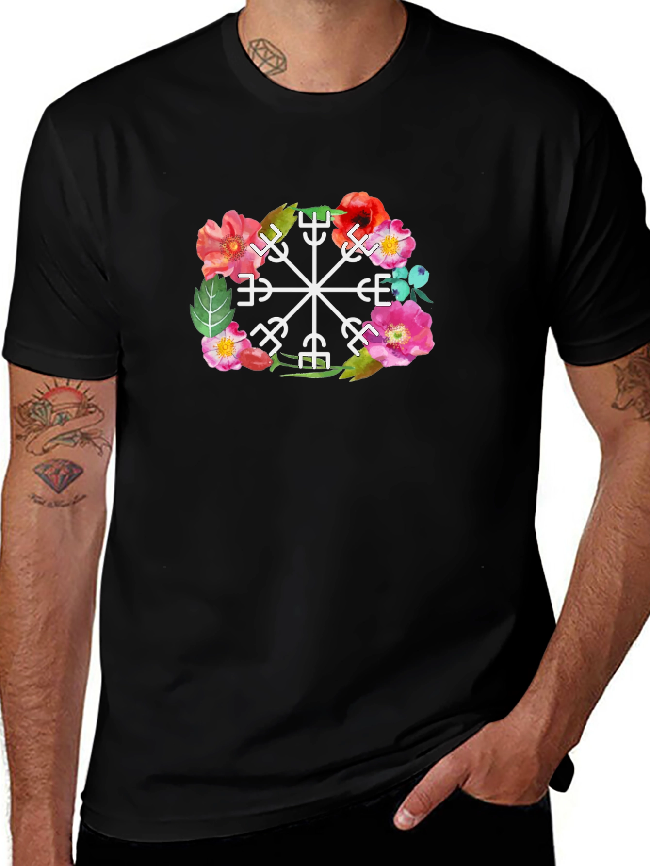 Floral Vegvisir Compass Graphic Tee