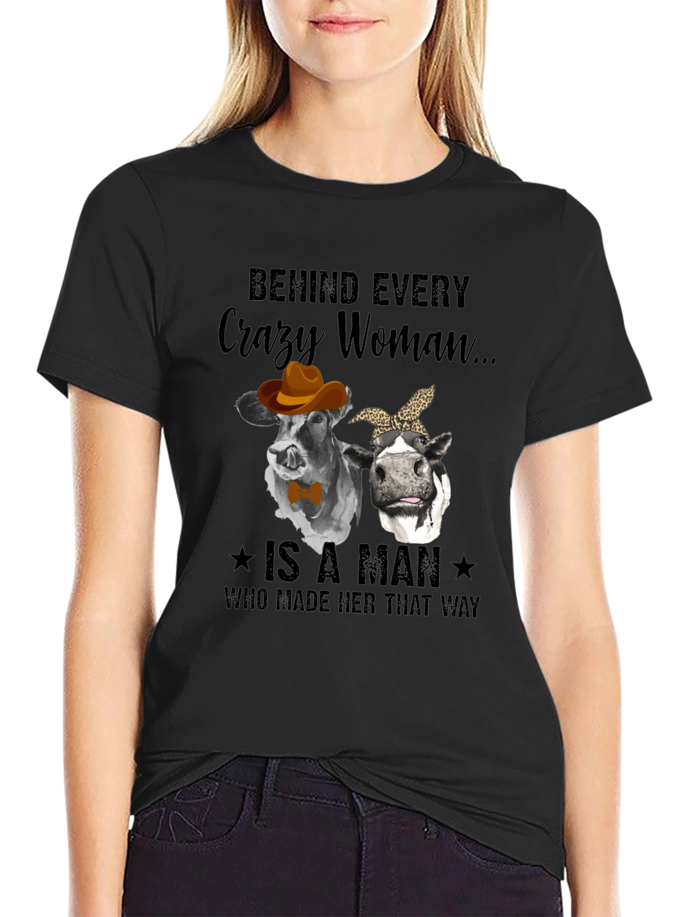 Crazy Woman Cow Graphic T-Shirt