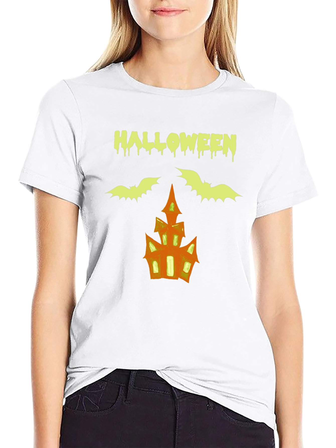 Halloween T-Shirt: Bats & Haunted House Graphic Tee