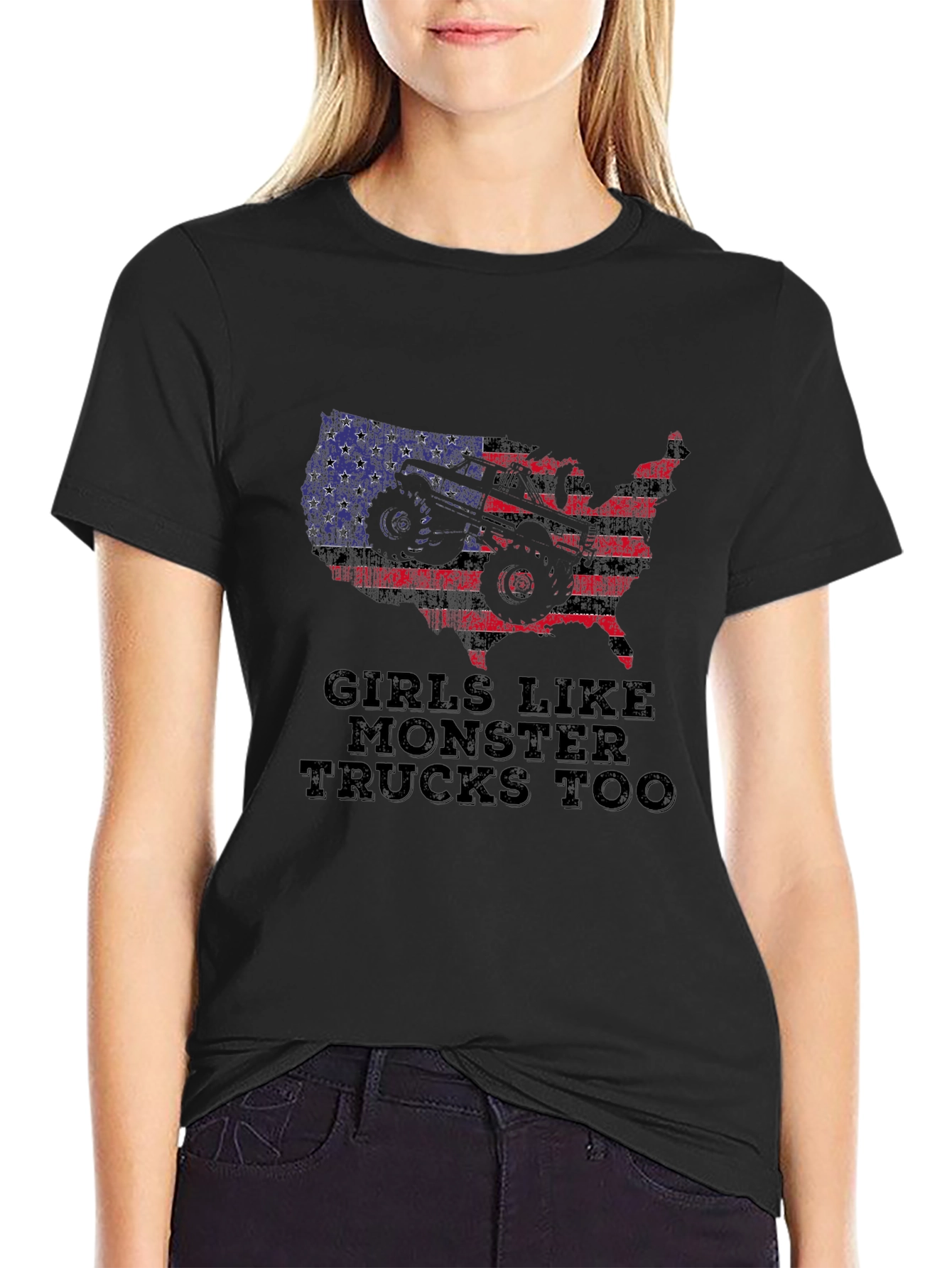 Girls Like Monster Trucks T-Shirt - Patriotic USA Design