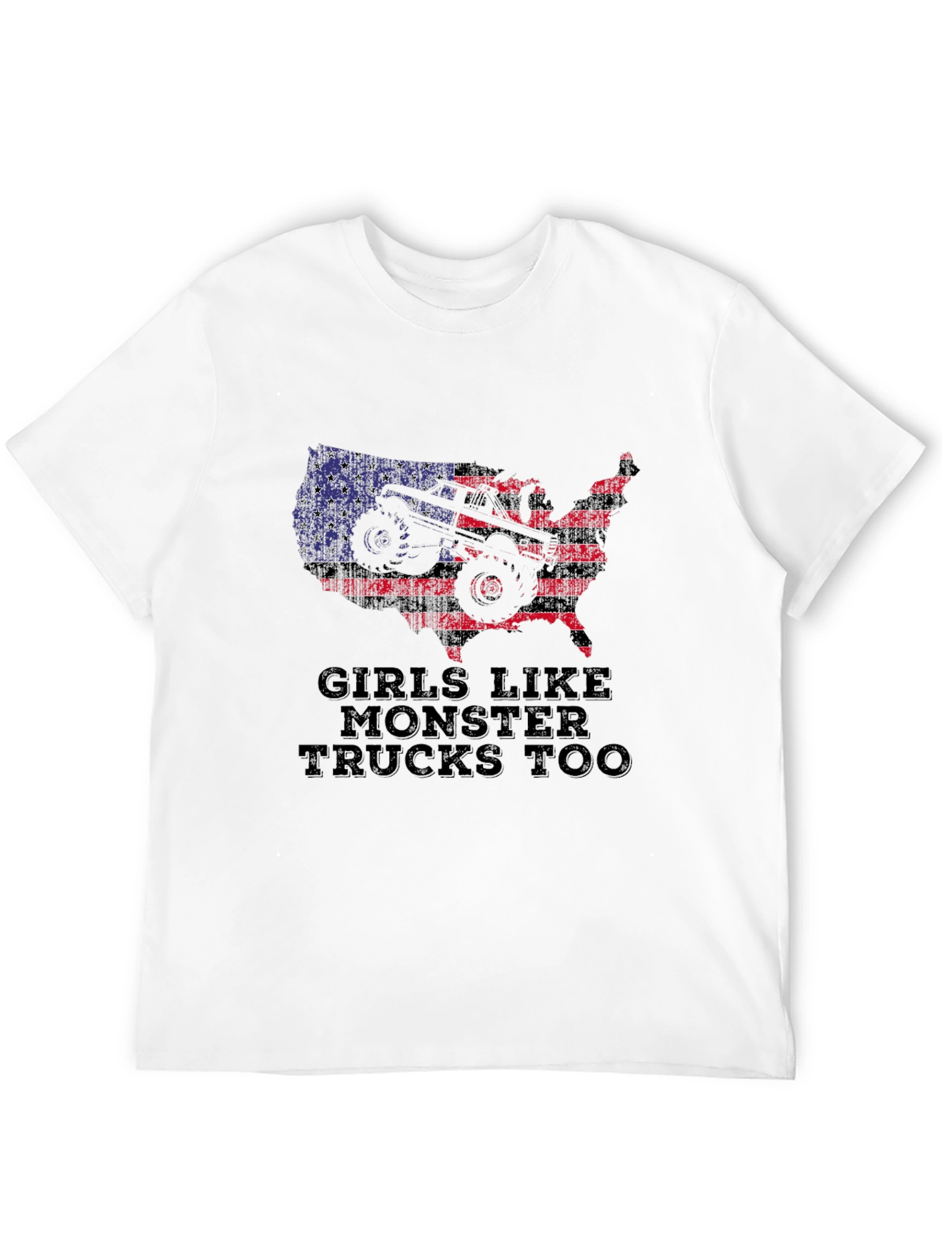 Girls Like Monster Trucks T-Shirt - Patriotic USA Design