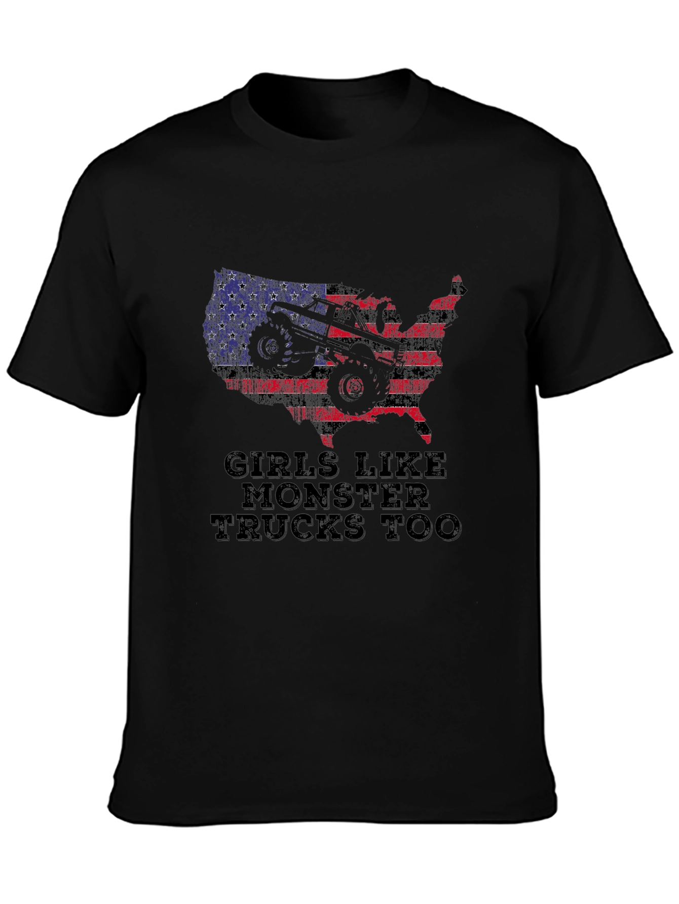 Girls Like Monster Trucks T-Shirt - Patriotic USA Design