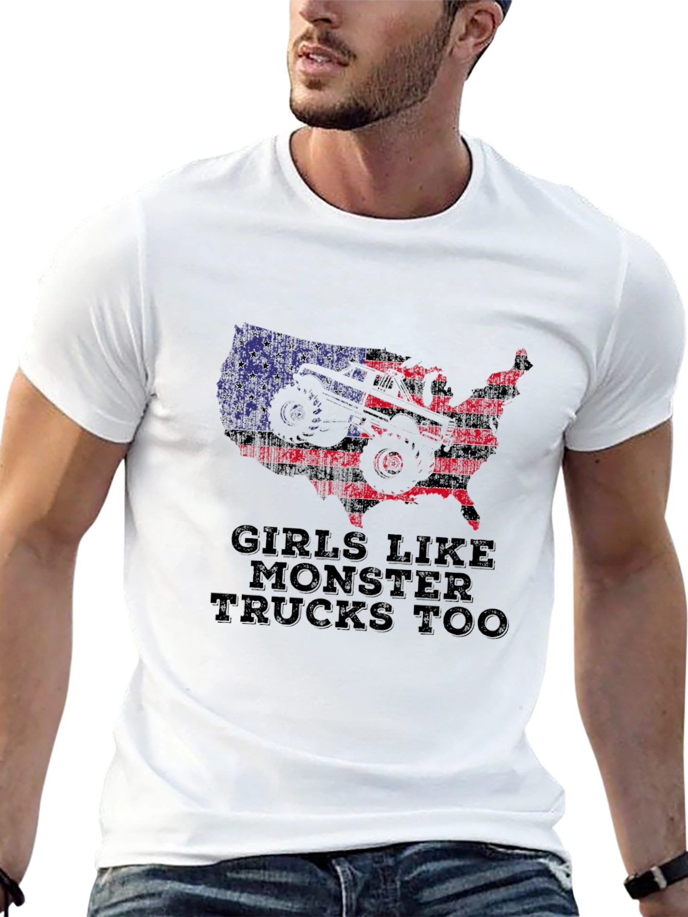 Girls Like Monster Trucks T-Shirt - Patriotic USA Design