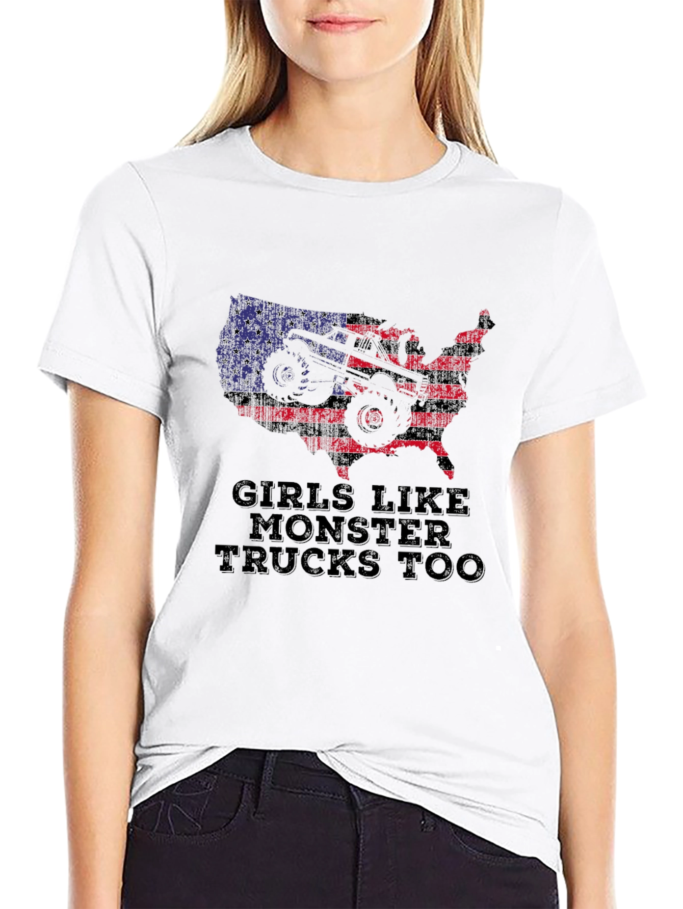 Girls Like Monster Trucks T-Shirt - Patriotic USA Design