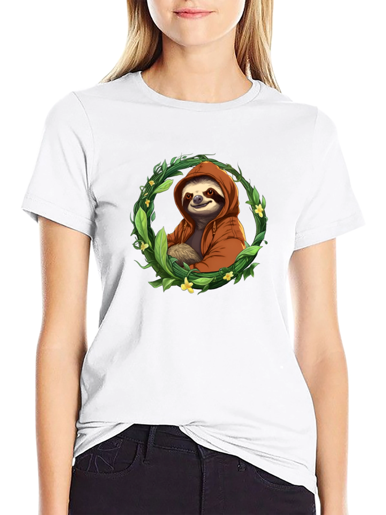 Sloth in Hoodie T-Shirt - Relaxed Style