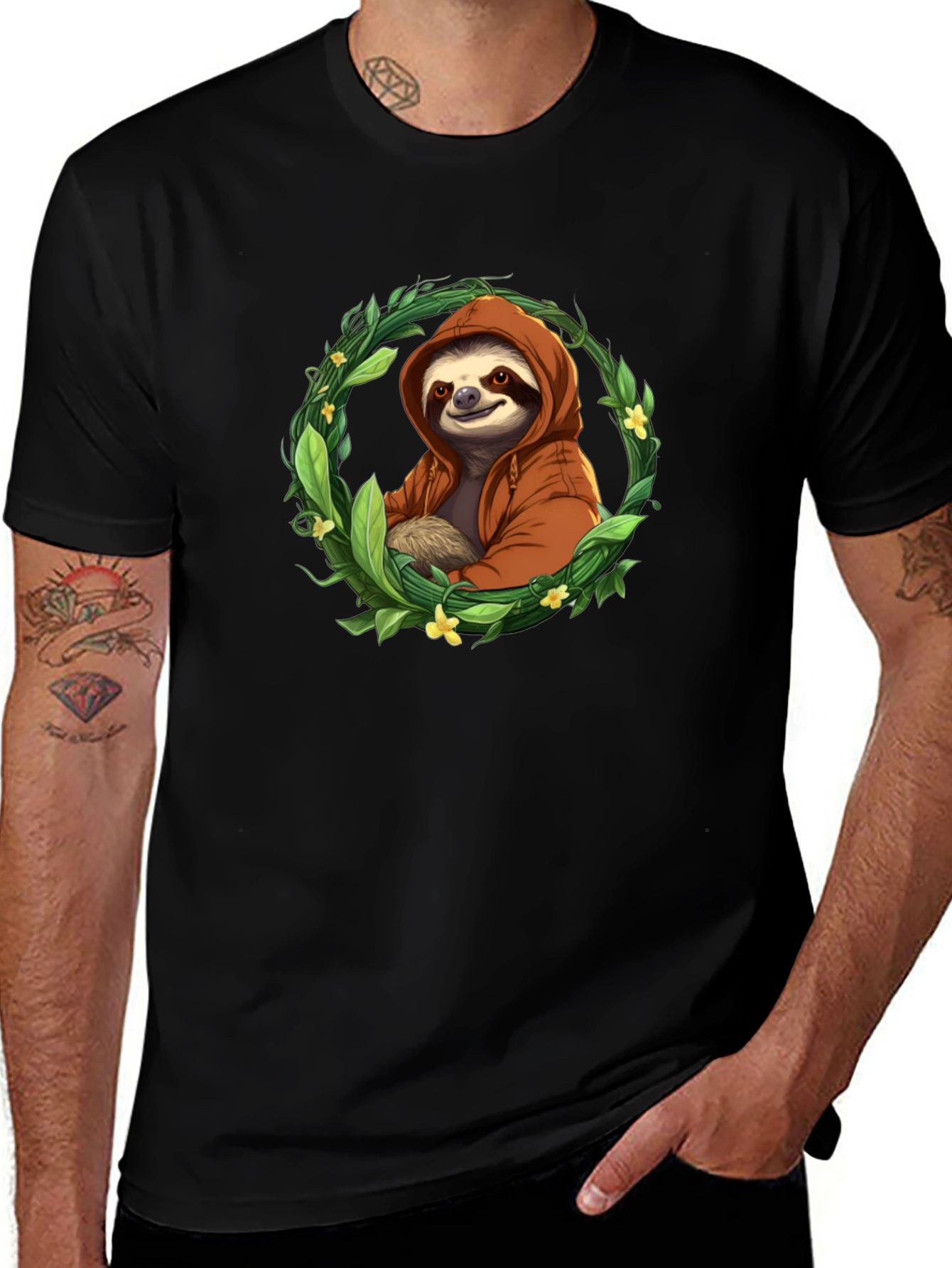 Sloth in Hoodie T-Shirt - Relaxed Style