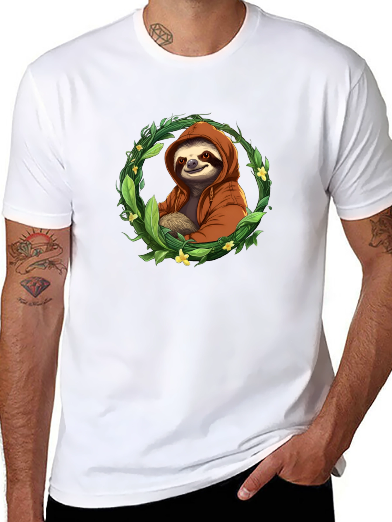 Sloth in Hoodie T-Shirt - Relaxed Style