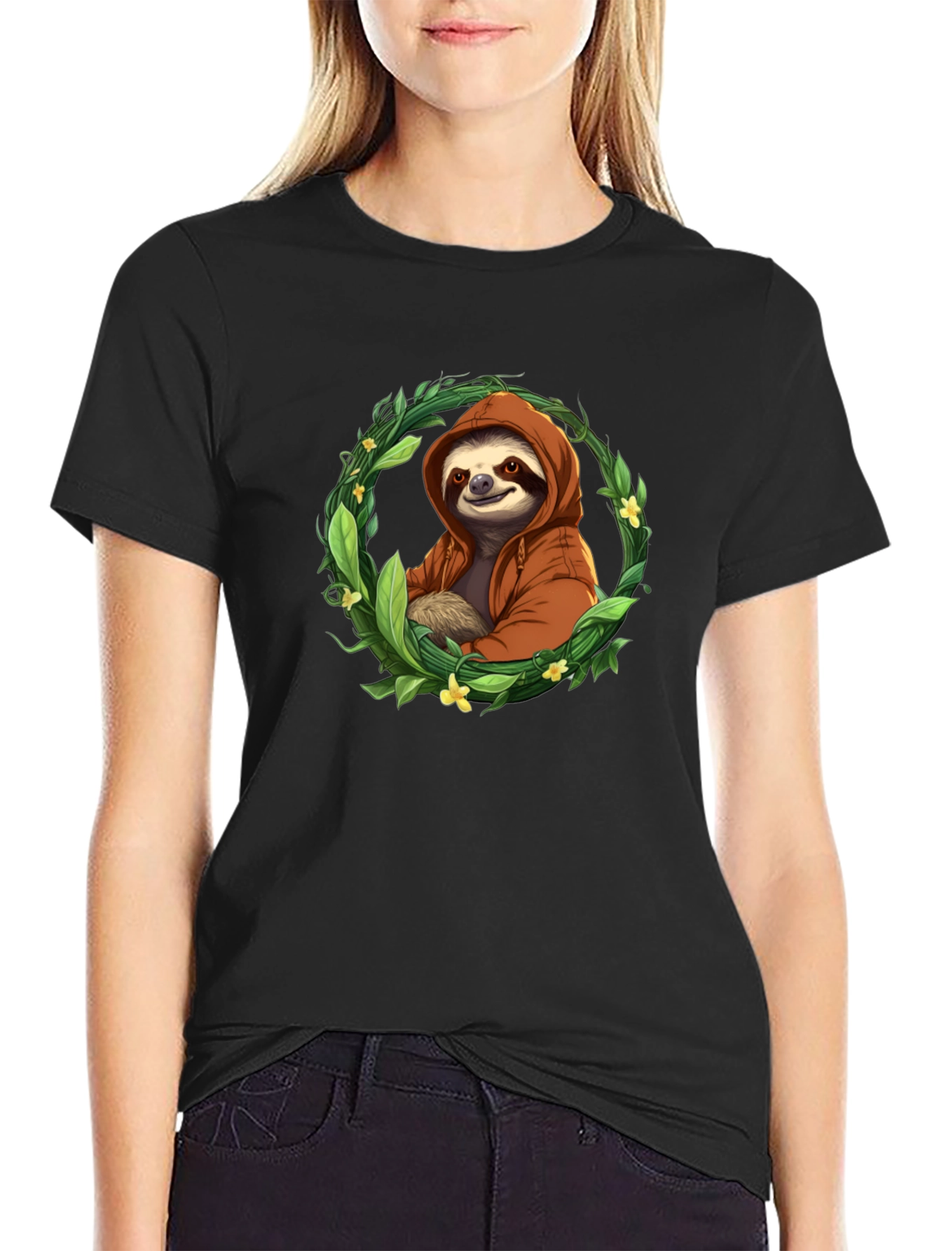 Sloth in Hoodie T-Shirt - Relaxed Style