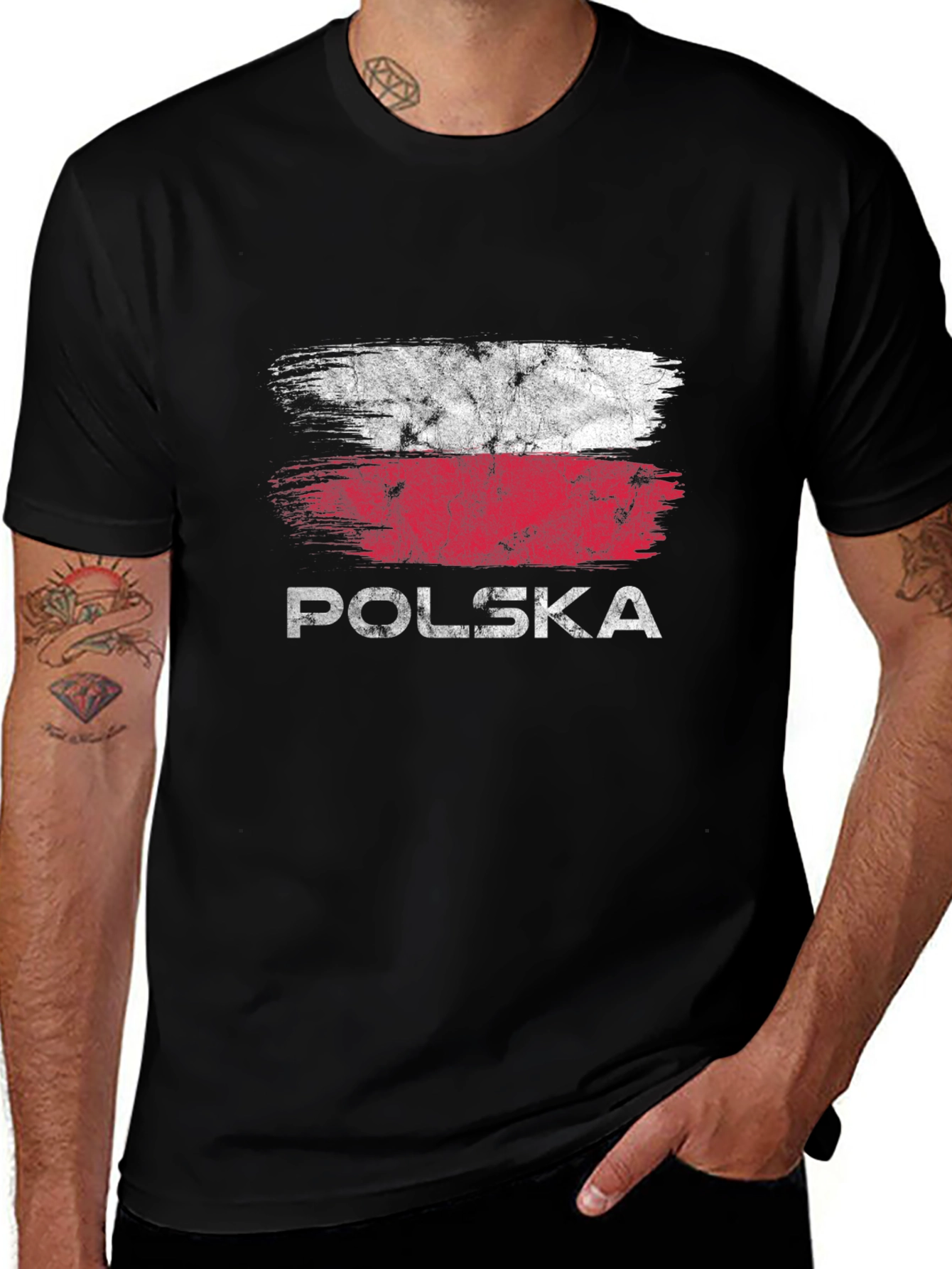 Polska Flag Grunge T-Shirt - Black