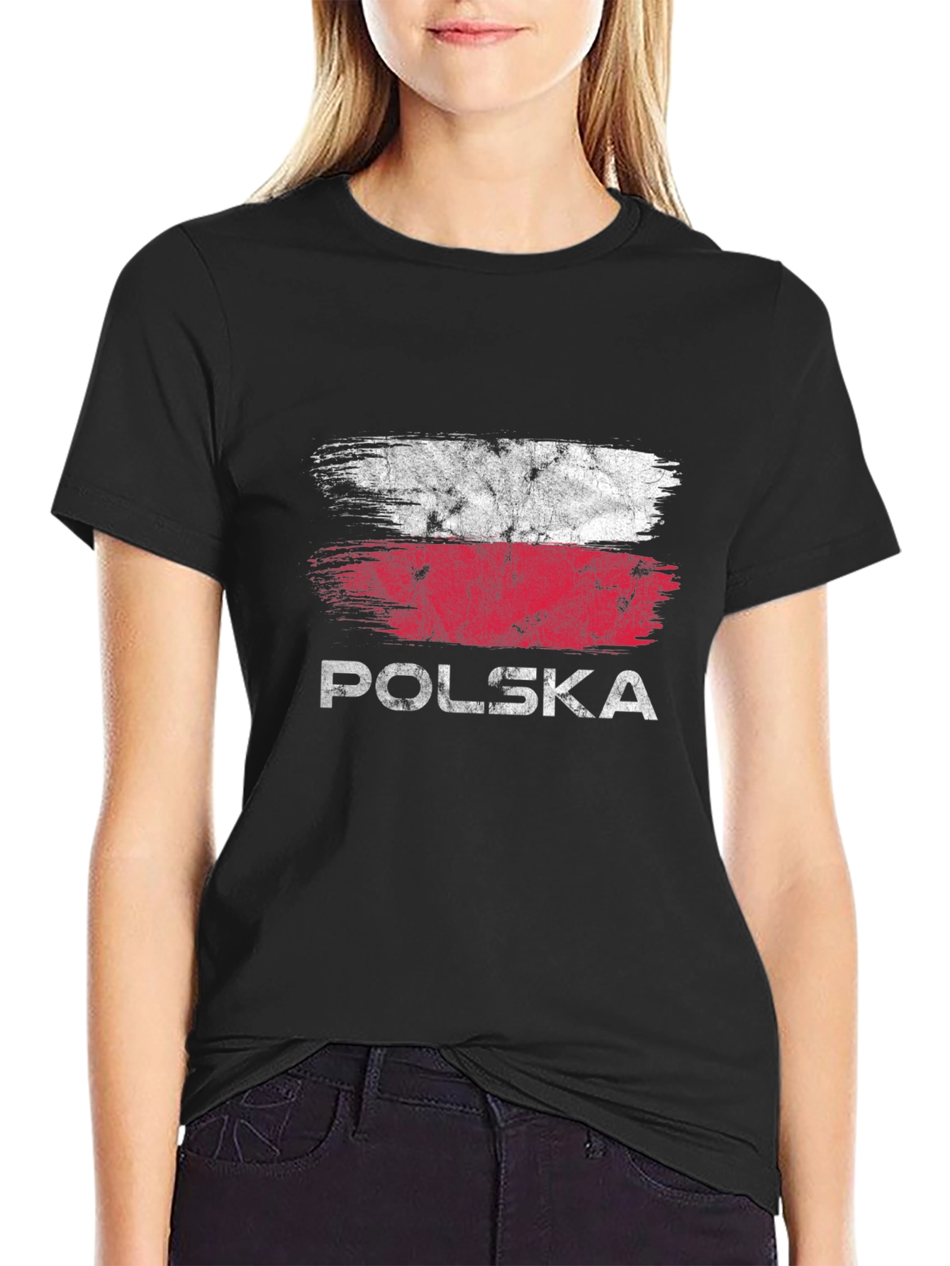 Polska Flag Grunge T-Shirt - Black