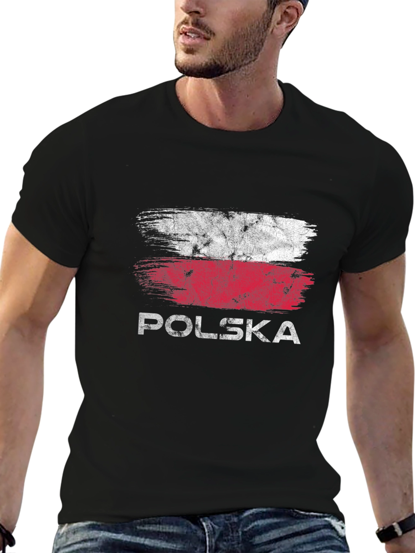 Polska Flag Grunge T-Shirt - Black
