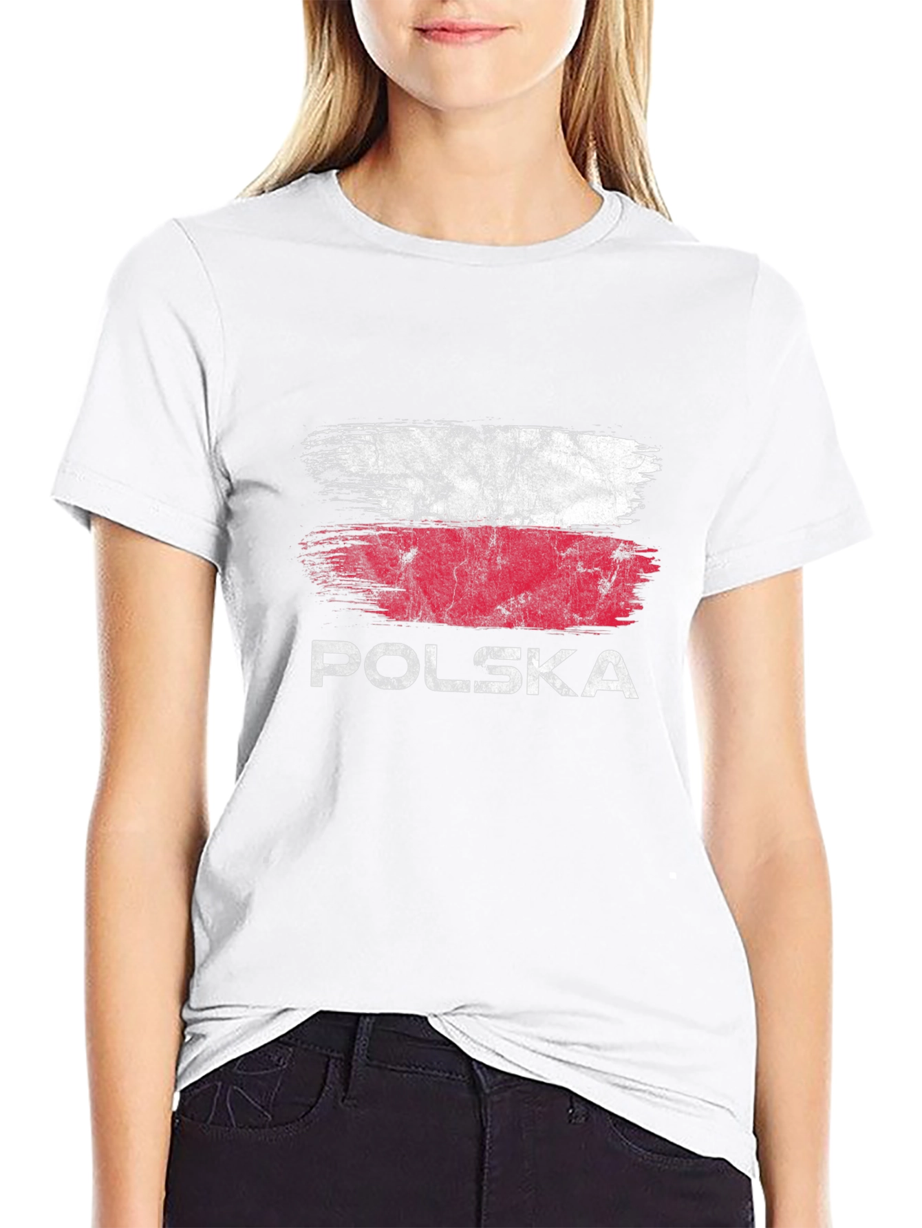 Polska Flag Grunge T-Shirt - Black