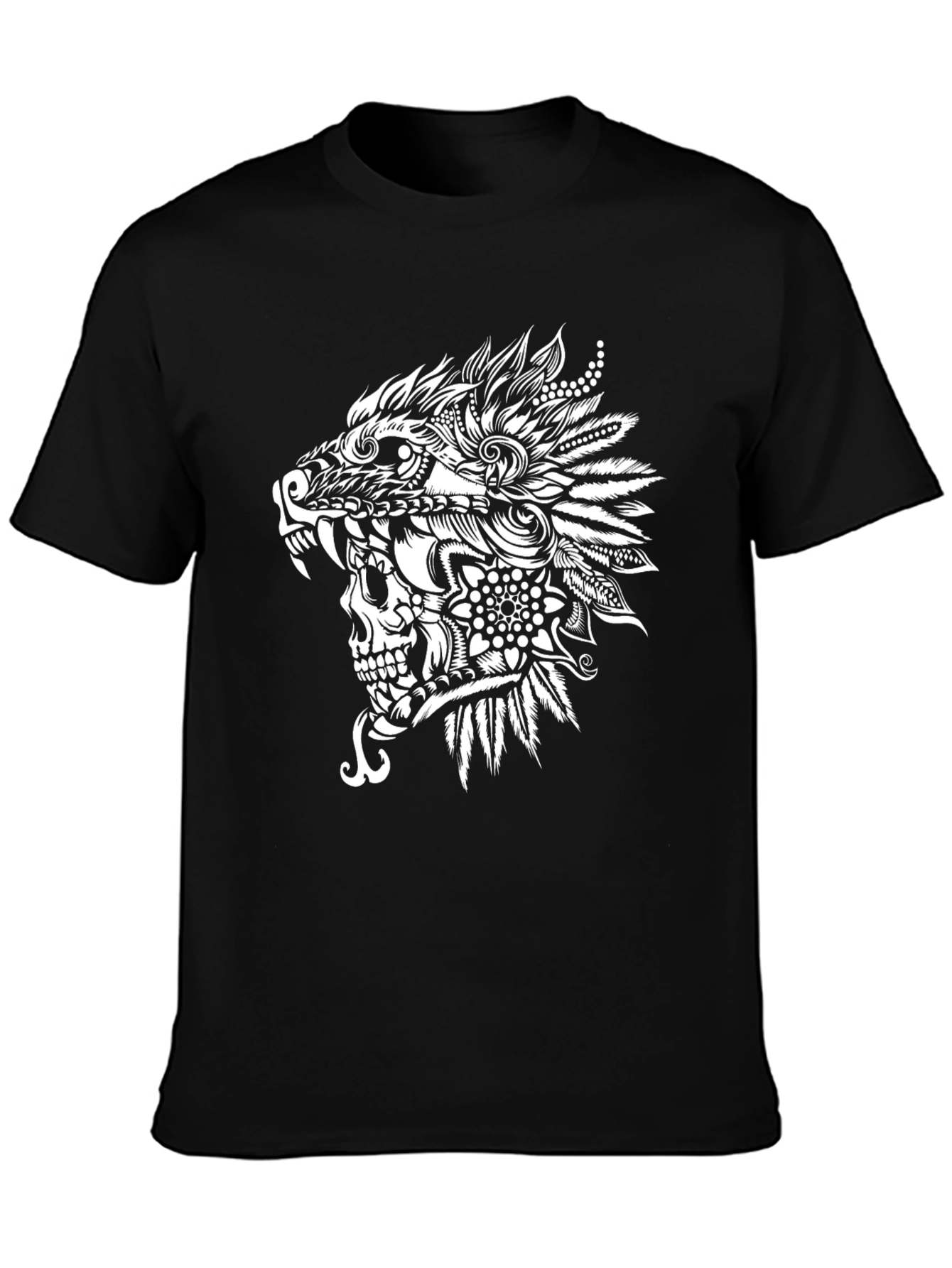 Wolf Skull Tribal Art Black T-Shirt