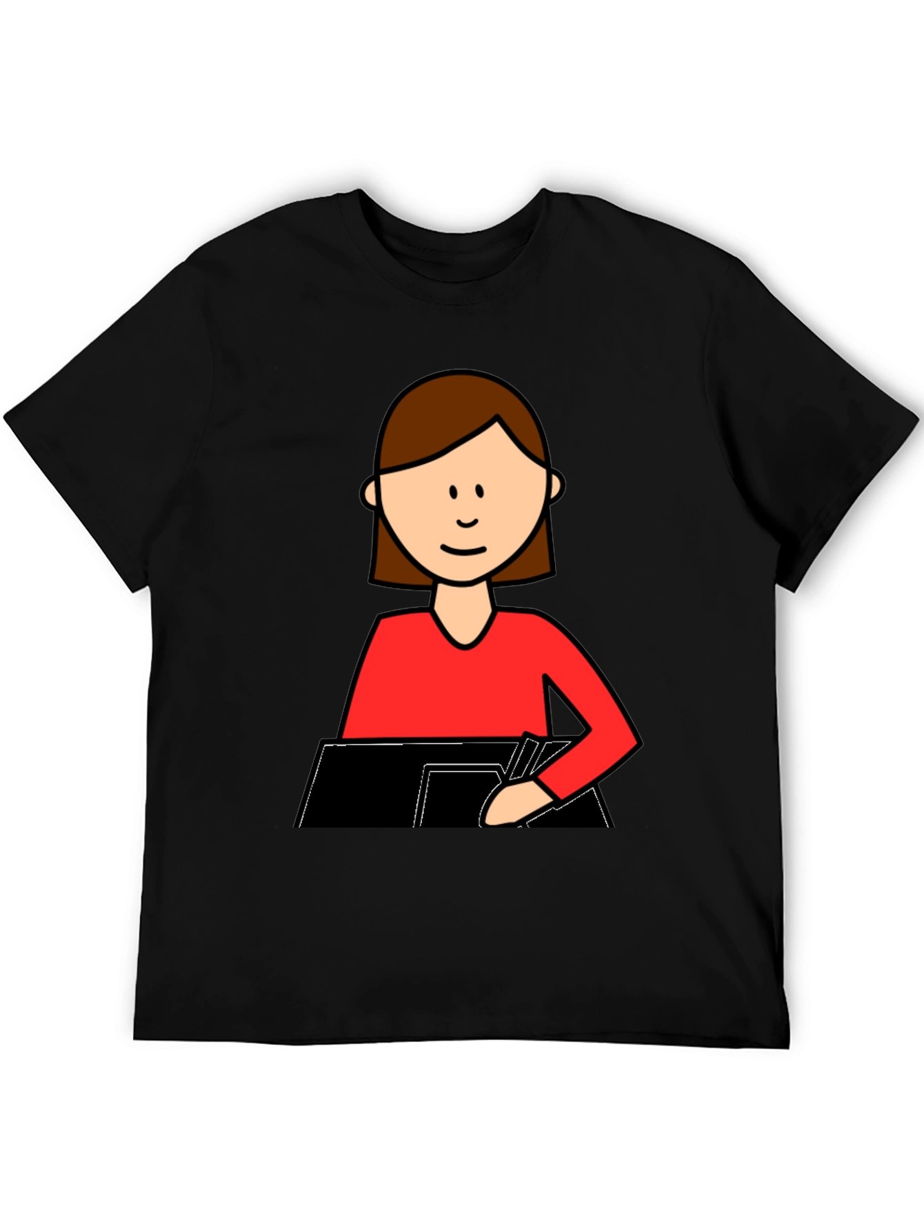 Cartoon Woman Writing T-Shirt - Black