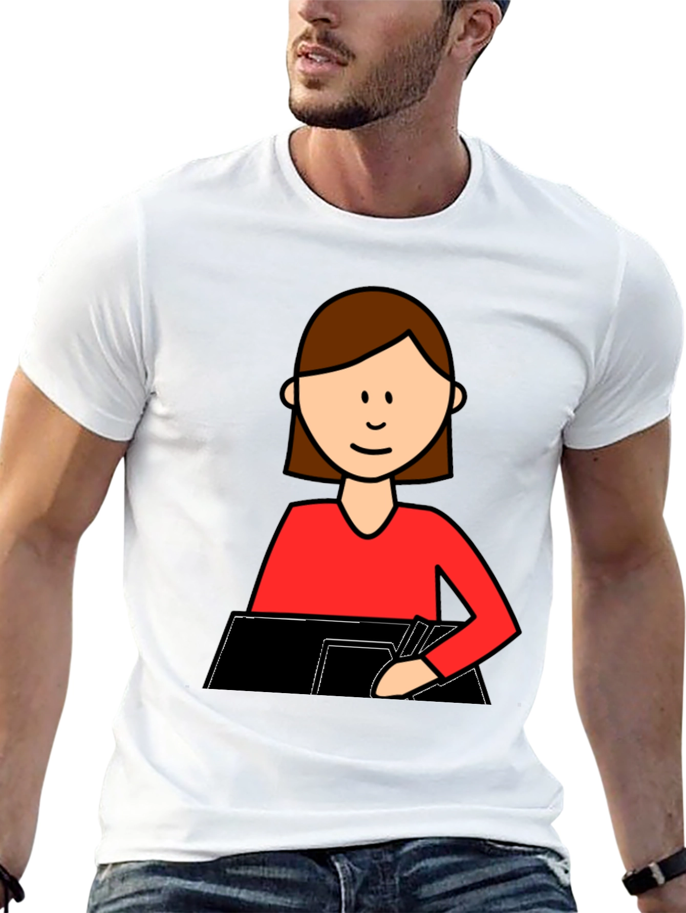 Cartoon Woman Writing T-Shirt - Black