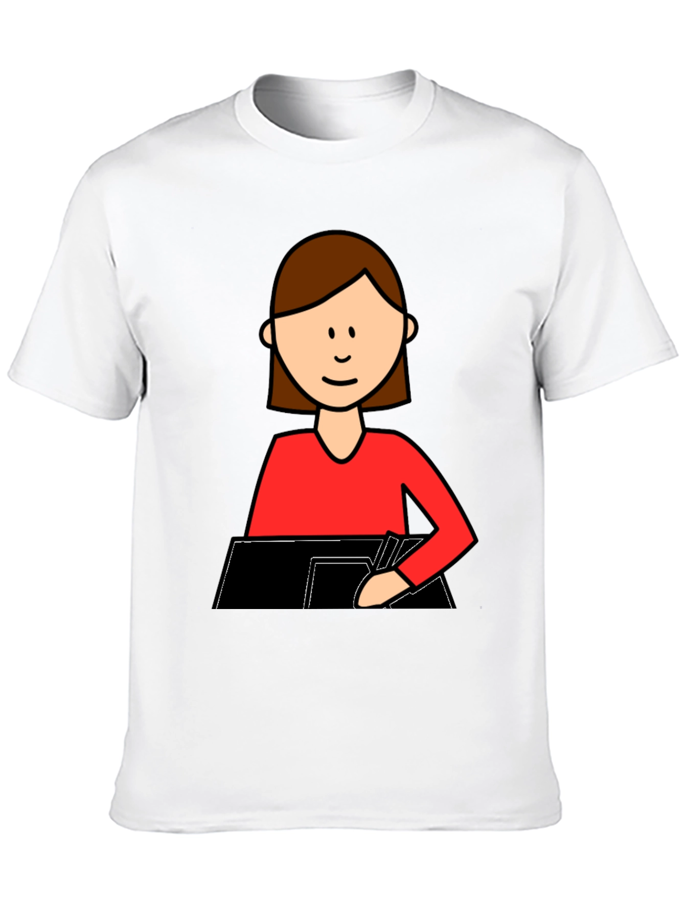 Cartoon Woman Writing T-Shirt - Black