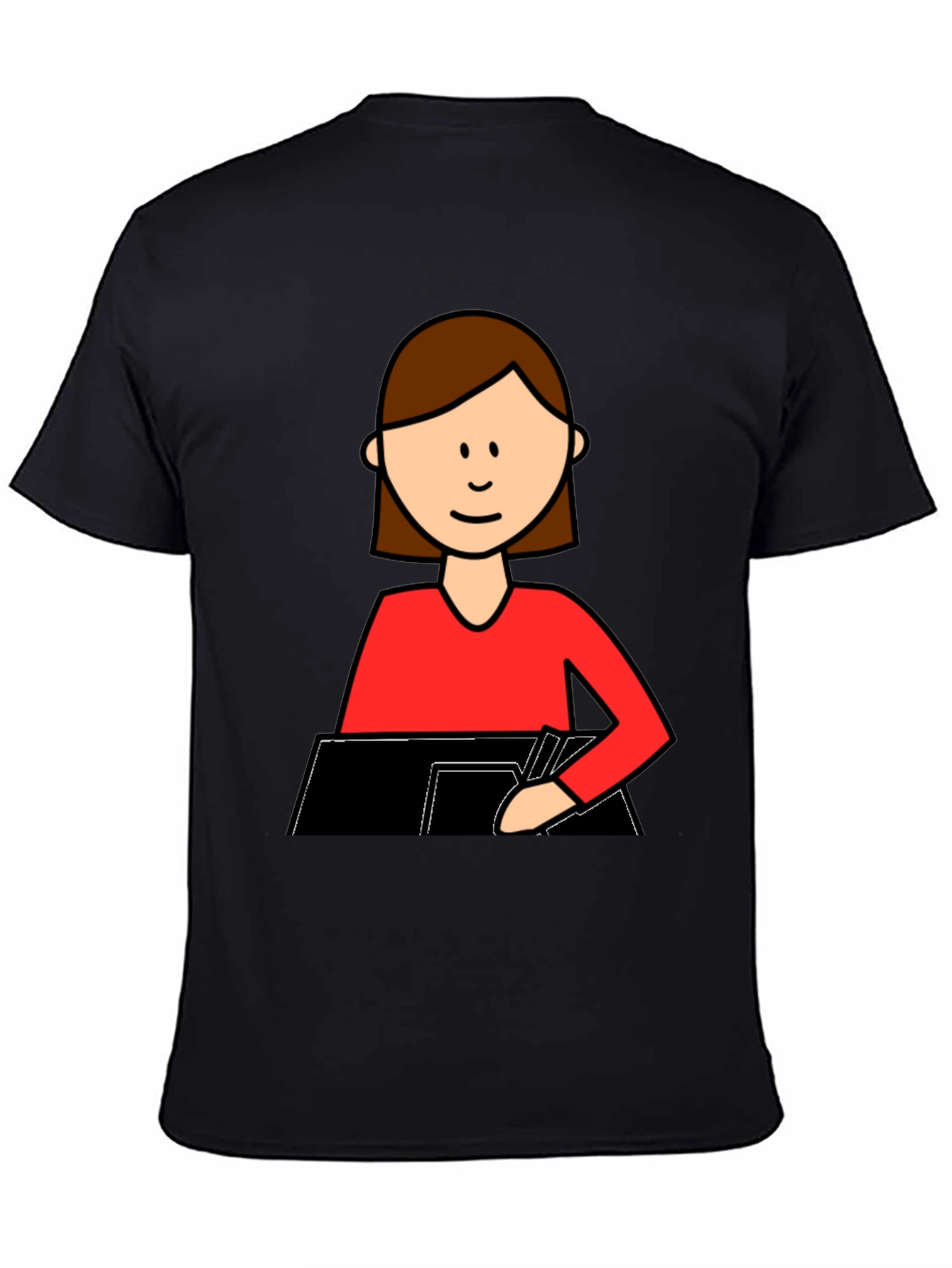 Cartoon Woman Writing T-Shirt - Black