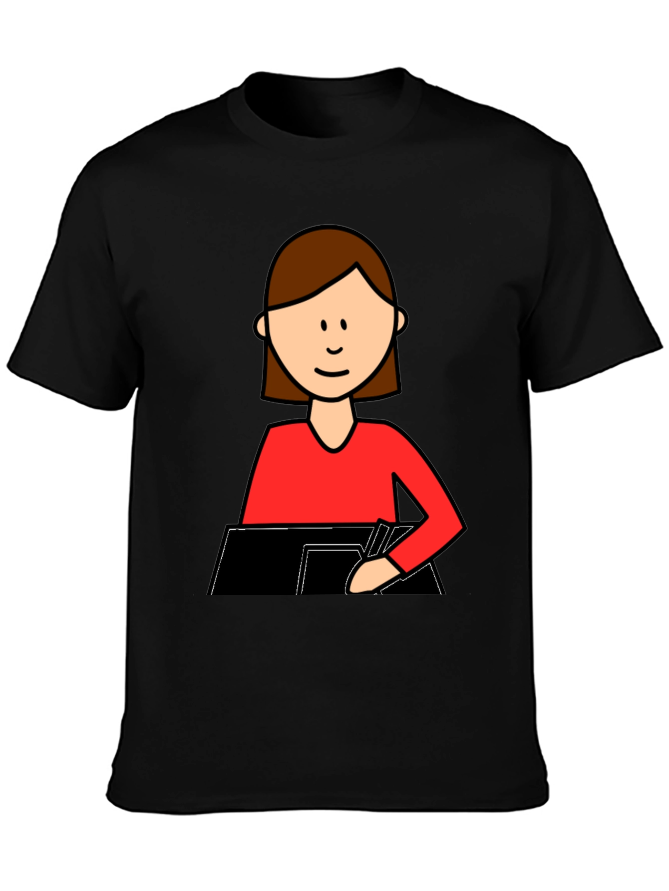 Cartoon Woman Writing T-Shirt - Black