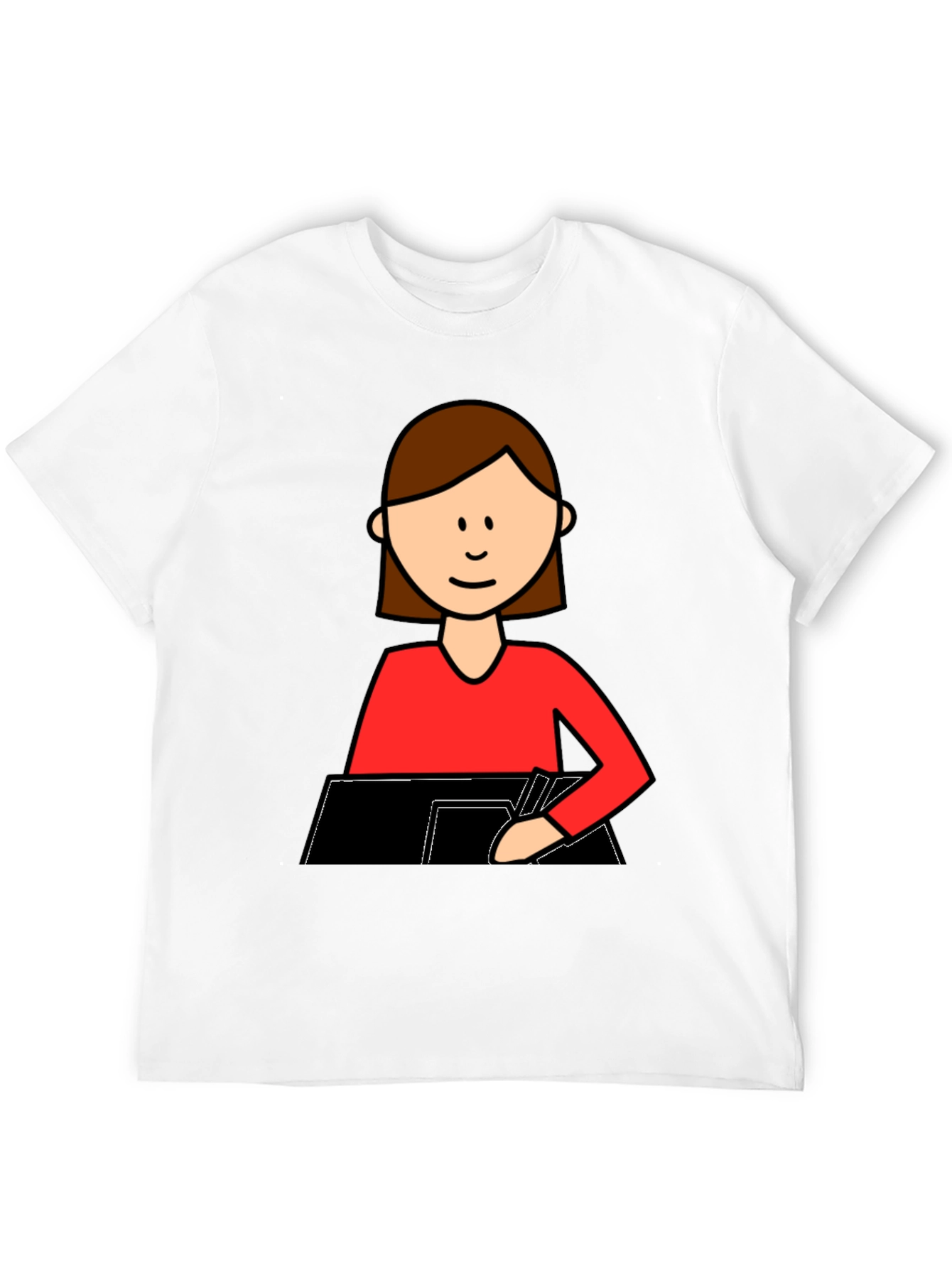 Cartoon Woman Writing T-Shirt - Black