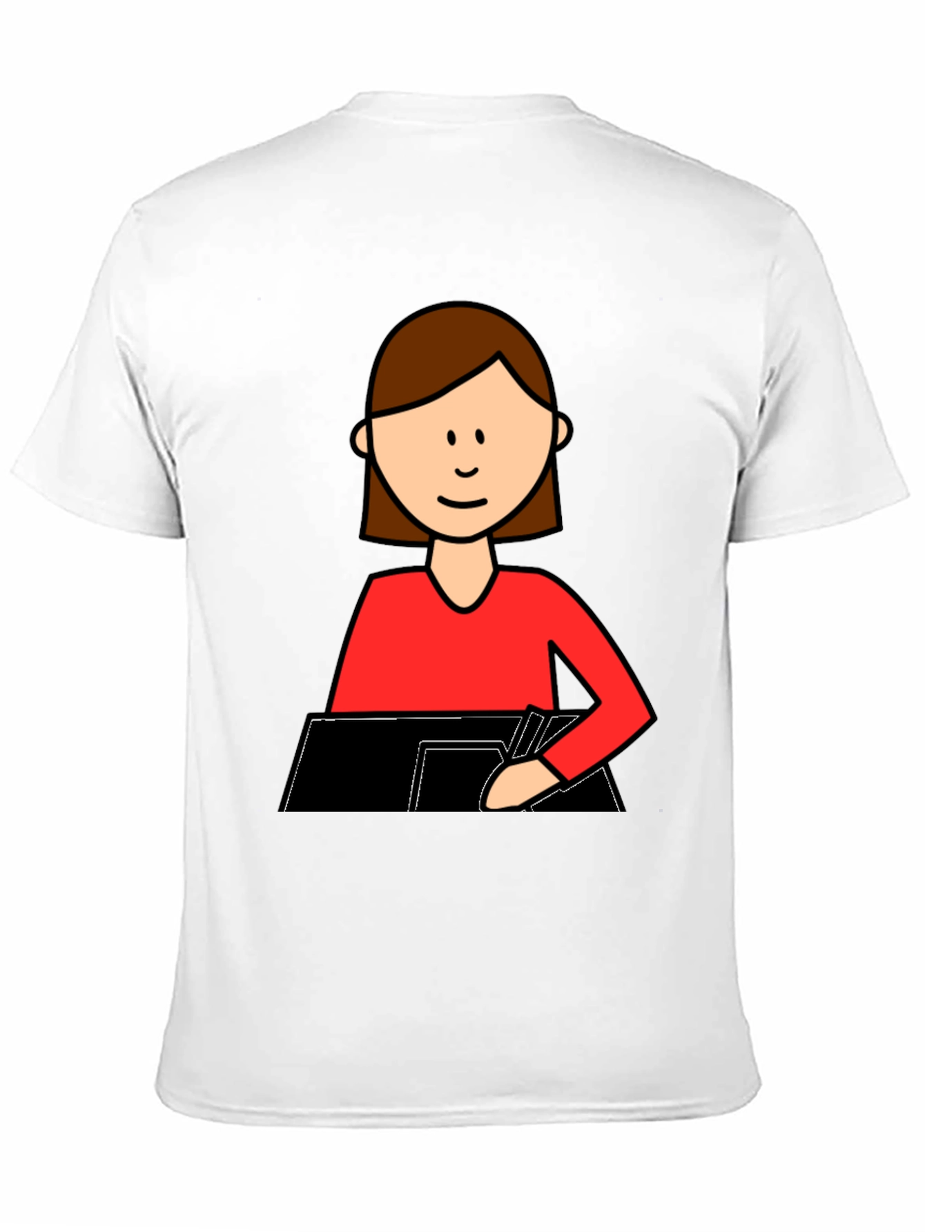 Cartoon Woman Writing T-Shirt - Black
