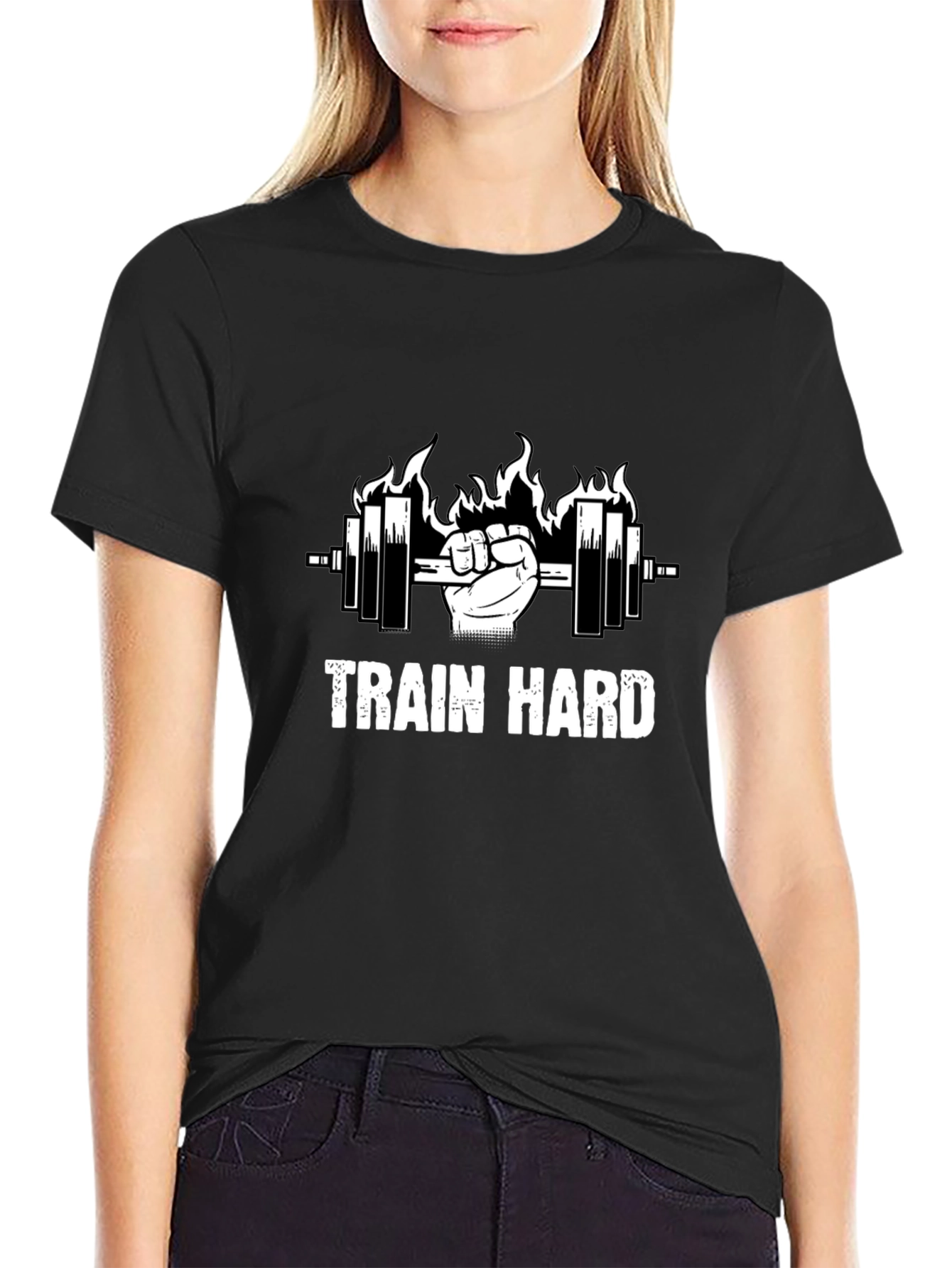 Train Hard Black Graphic Tee - Weightlifting Motivation