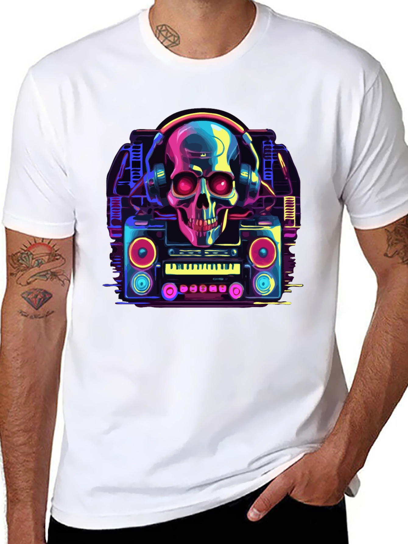 Skull Boombox Graphic Tee - Retro Music Style