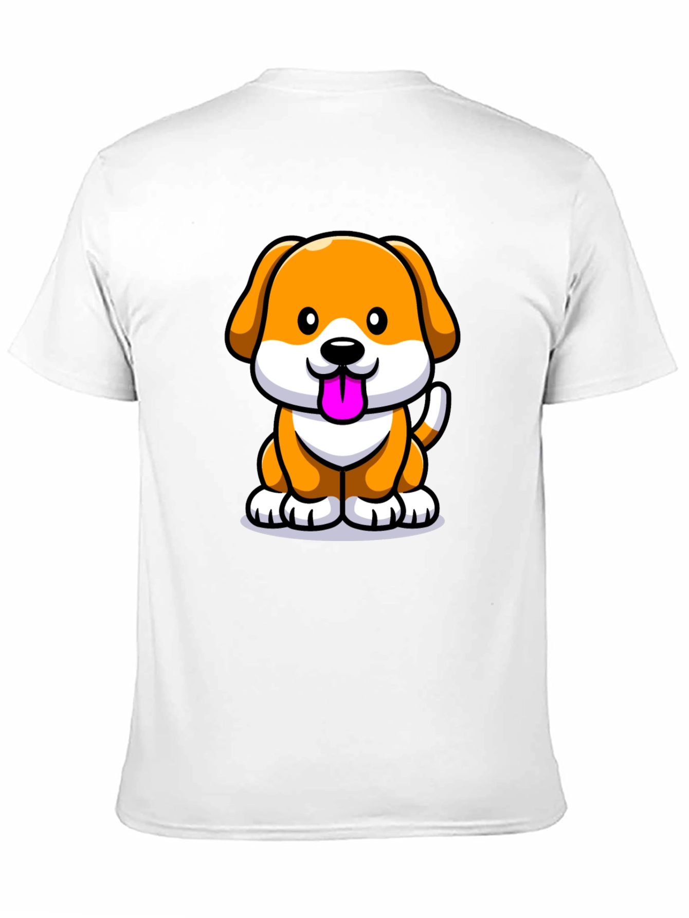 Cartoon Dog Graphic Tee - Black Cotton Blend