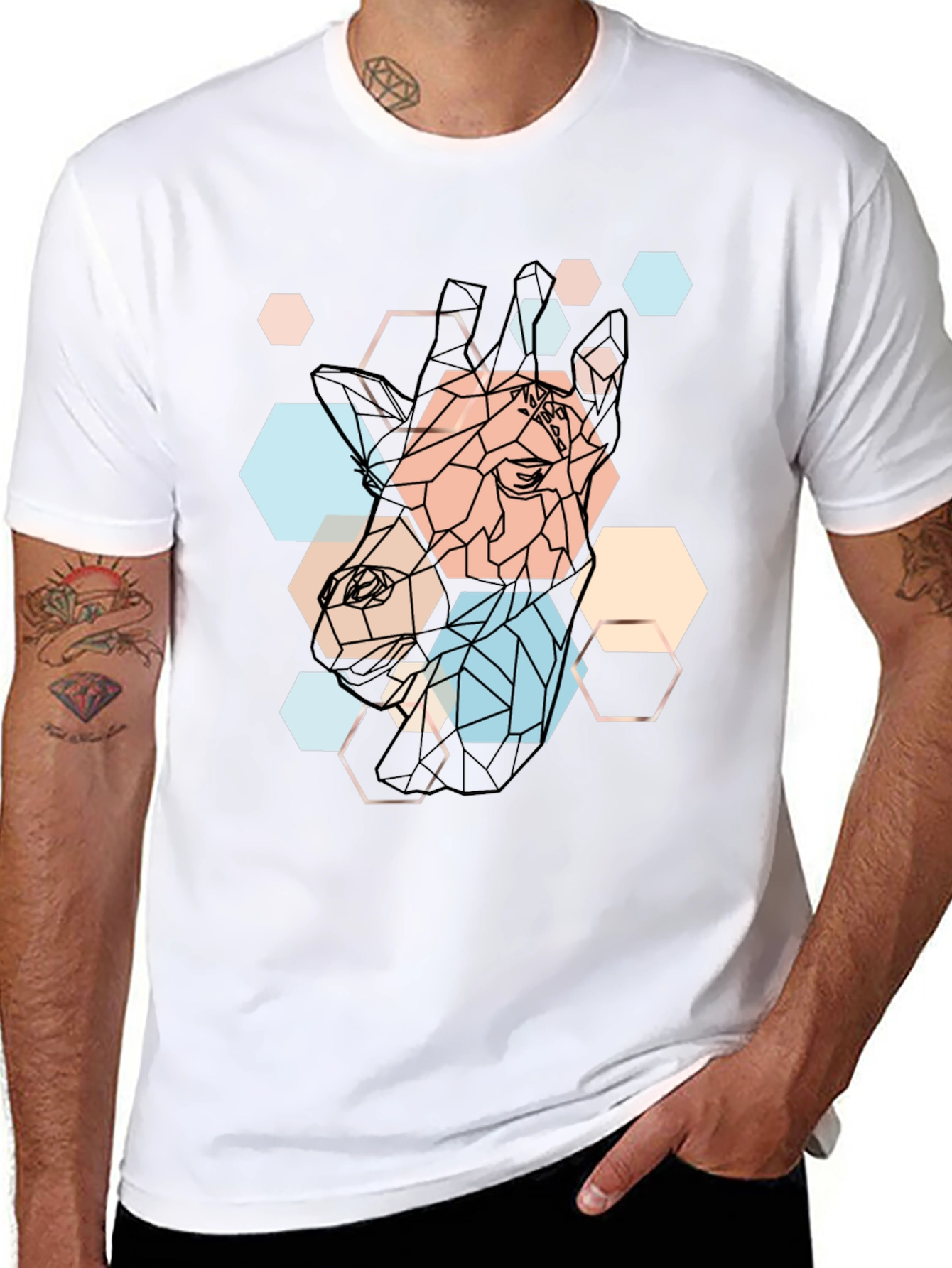 Geometric Giraffe Print Black T-Shirt