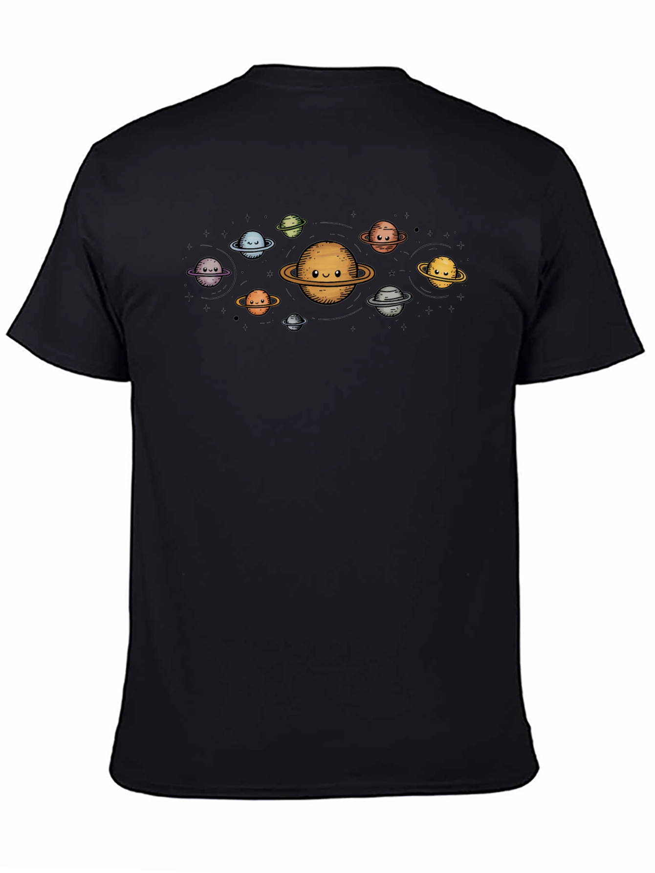 Cute Planets Graphic Black T-Shirt