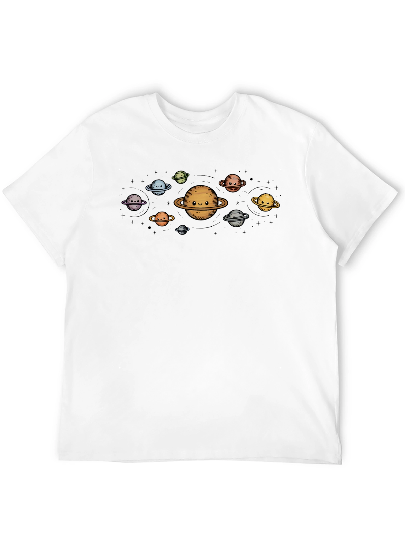 Cute Planets Graphic Black T-Shirt
