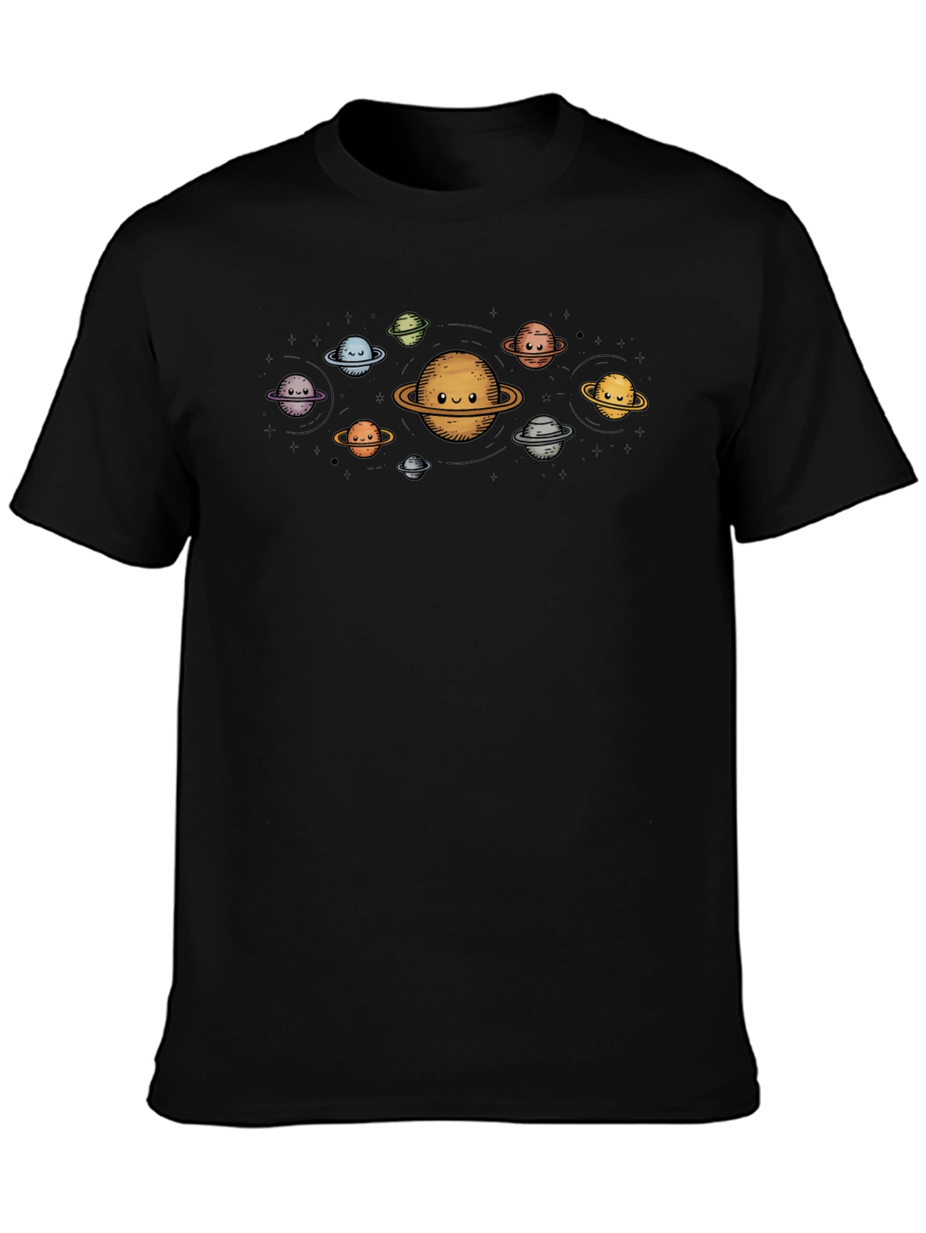 Cute Planets Graphic Black T-Shirt