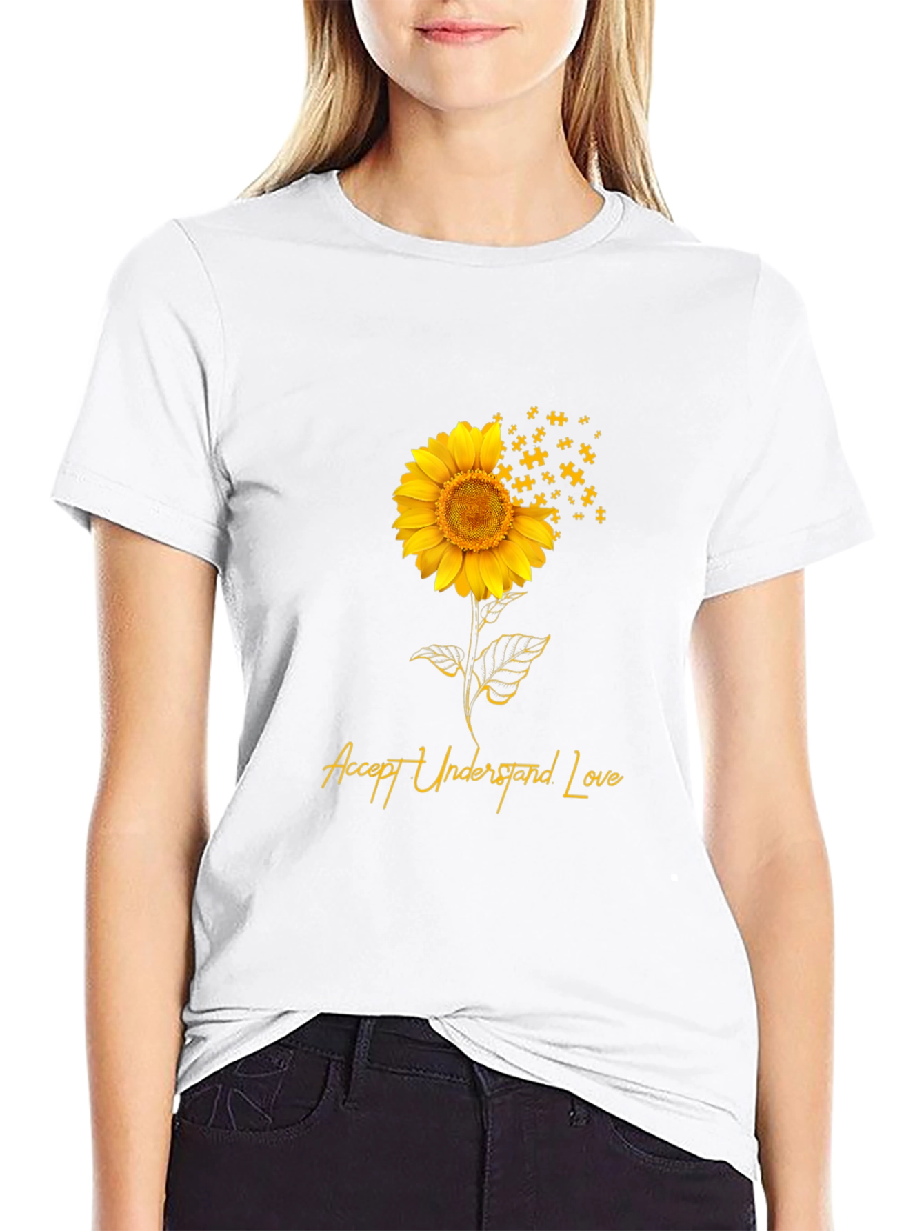 Accept Understand Love Sunflower Puzzle Piece T-Shirt
